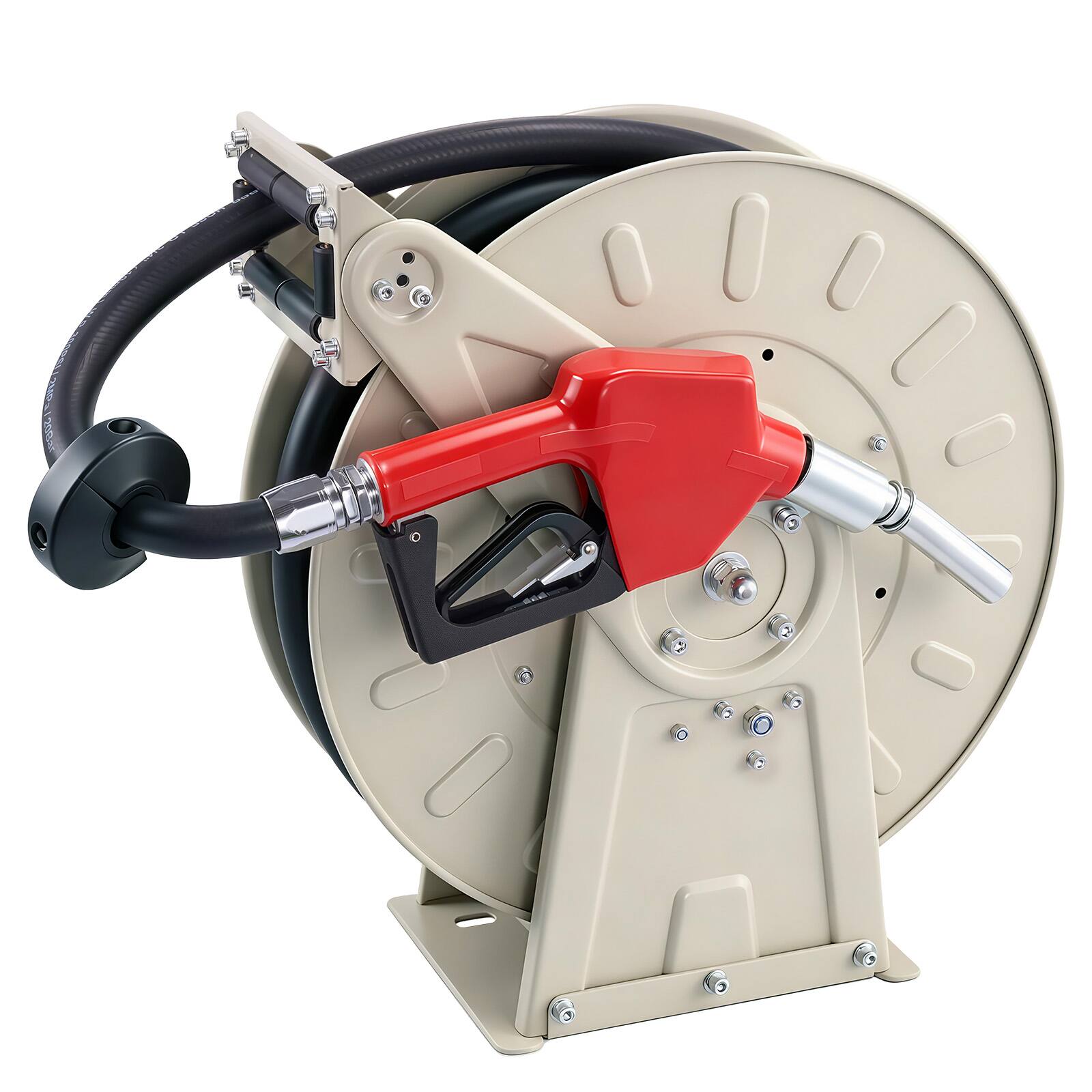 Alt View 5. VEVOR - Fuel Hose Reel, 3/4 inch x 33 ft Retractable, Spring Driven Auto Swivel Rewind, 300 PSI, Heavy-Duty Carbon Steel - Gray;White;Black.