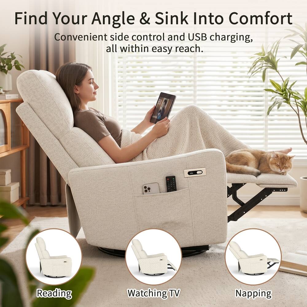 Find Your Angle & Sink Into Comfort  
Convenient side control and USB charging, all within easy reach.  

Reading  
Watching TV  
Napping