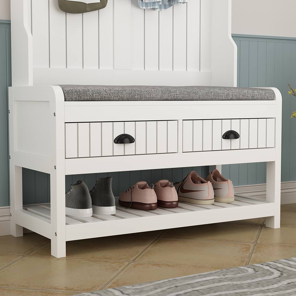 Alt View 7. FUFU&GAGA - Multi Functional Entryway Storage Cabinet Shoe Bench with Coat Rack Shelves and Hooks for Organized Hallway - White.