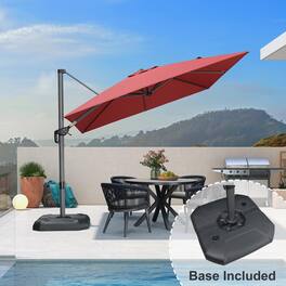 PURPLE LEAF - 9 ft. Square Aluminum Outdoor Patio Cantilever Umbrella Offset 360° Rotation Umbrella with Base for Garden Deck Pool - Terra Red