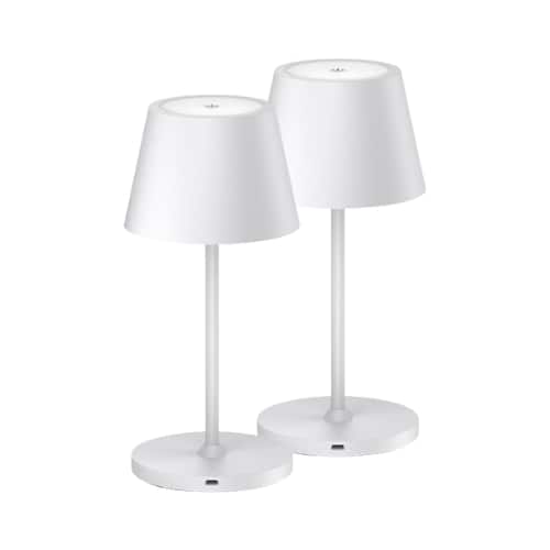 ONEWISH - 2-Pack 10" Touch-Control Cordless LED Table Lamp – Modern Holiday Décor, Gift for Family & Friends - White