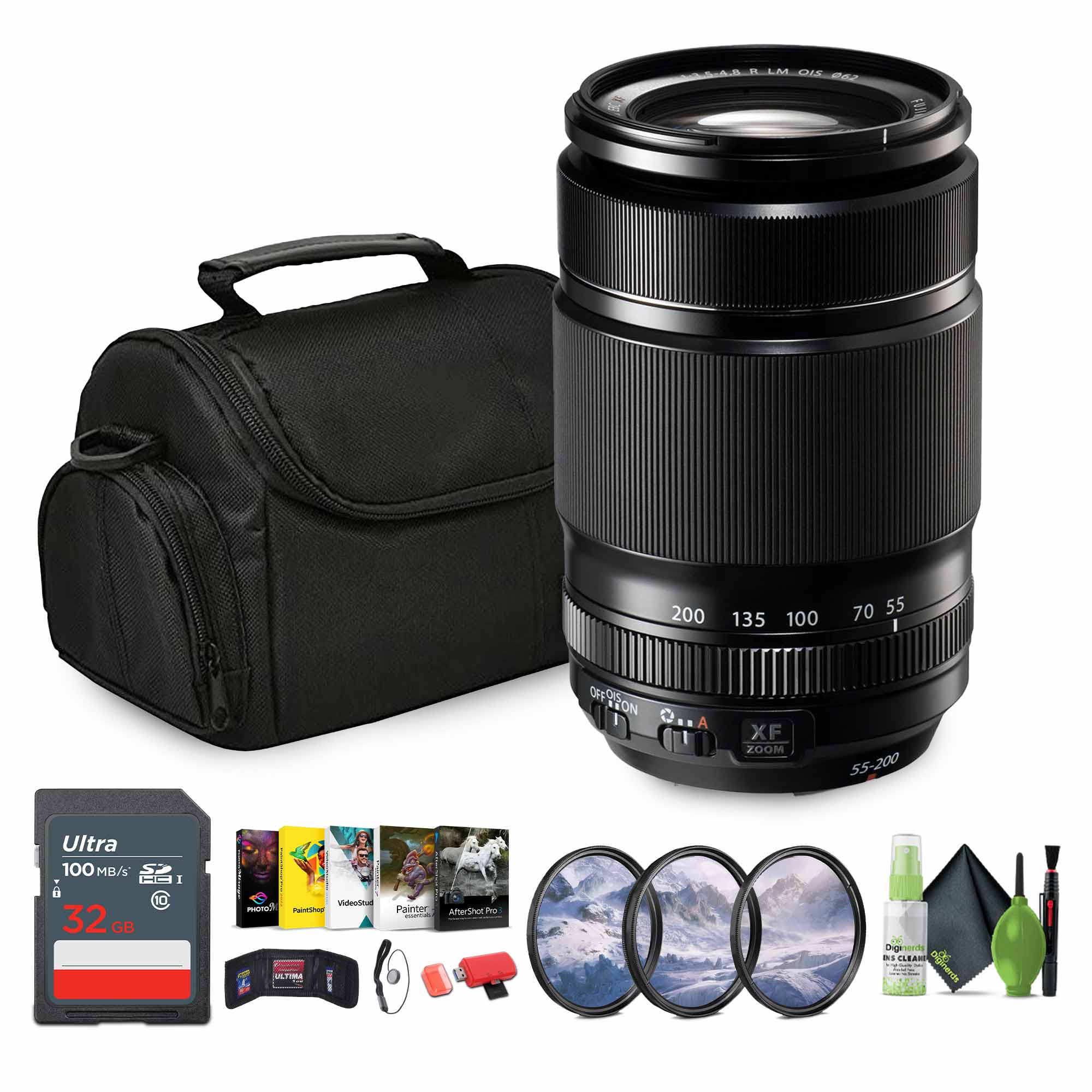 Fujifilm - XF 55-200mm f/3.5-4.8 R LM OIS Lens, 32GB Memory Card , Bundle