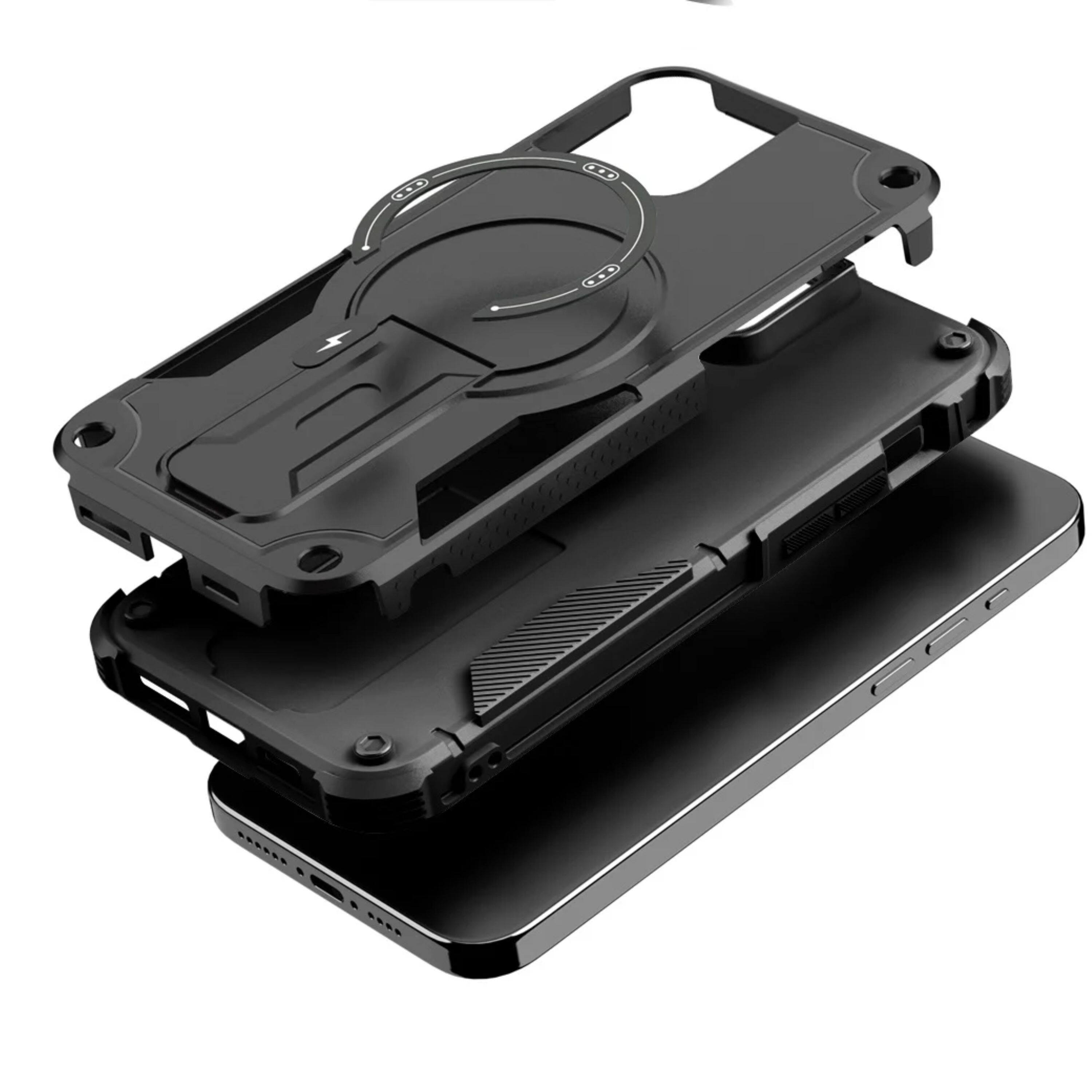 Alt View 1. Kitcheniva - Magnetic Circle Rugged Grip Kickstand Phone Case With Tempered Glass For iPhone 12/12 Pro Black - Black.
