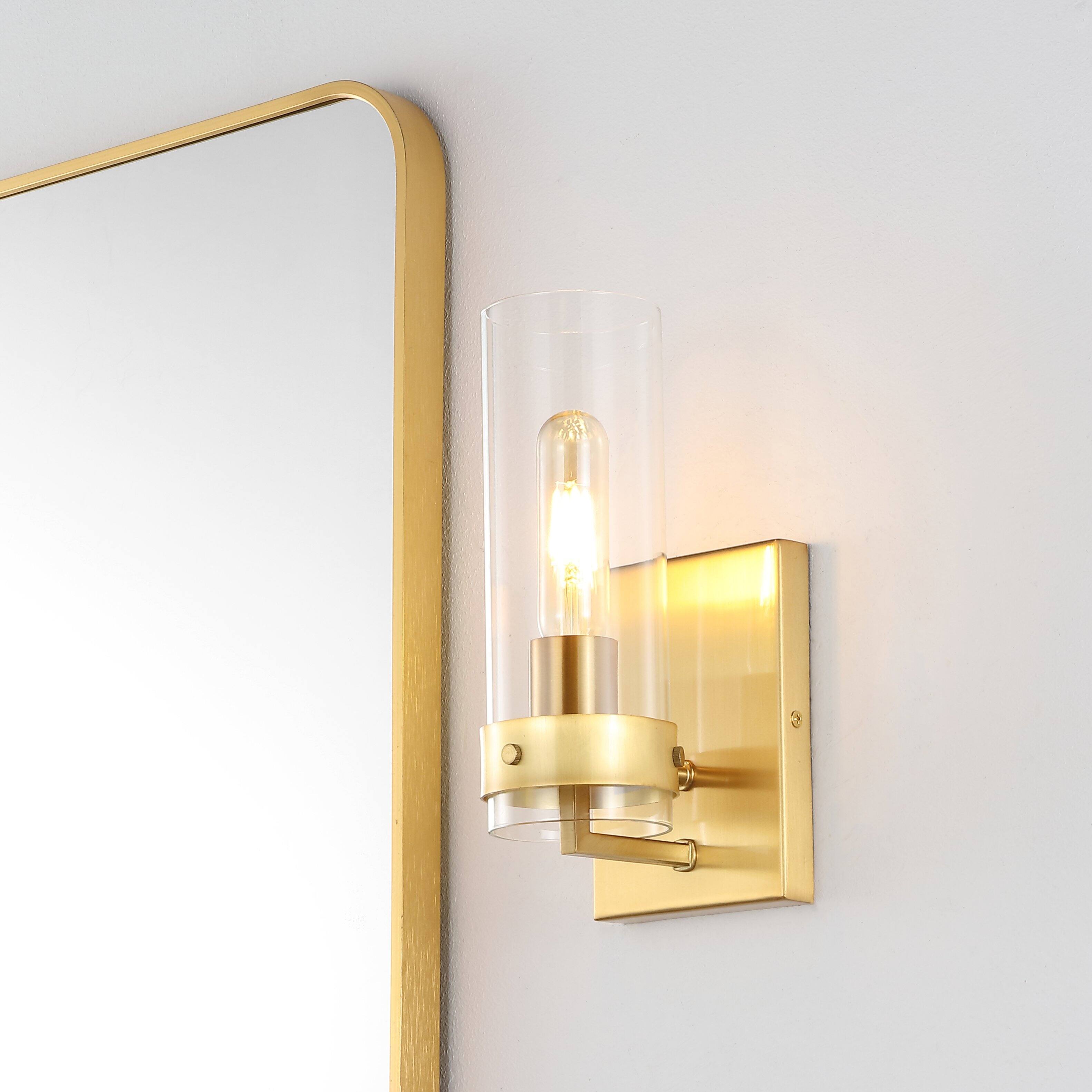 Alt View 1. Jonathan Y - Harper 4.5" 1-Light Coastal Minimalist Iron/Glass LED Sconce, Brass Gold/Clear (Set of 2) - Brass Gold.
