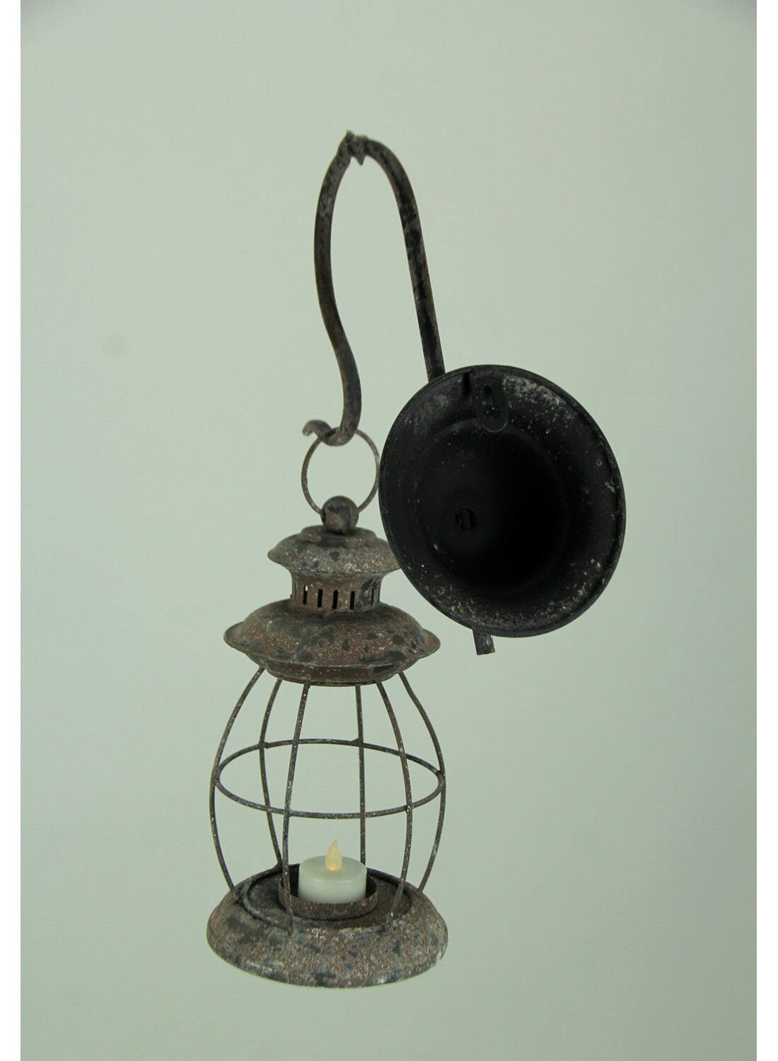 Alt View 2. Zeckos - Distressed Metal Vintage Lantern Wall Mounted Candle Sconce - Black.