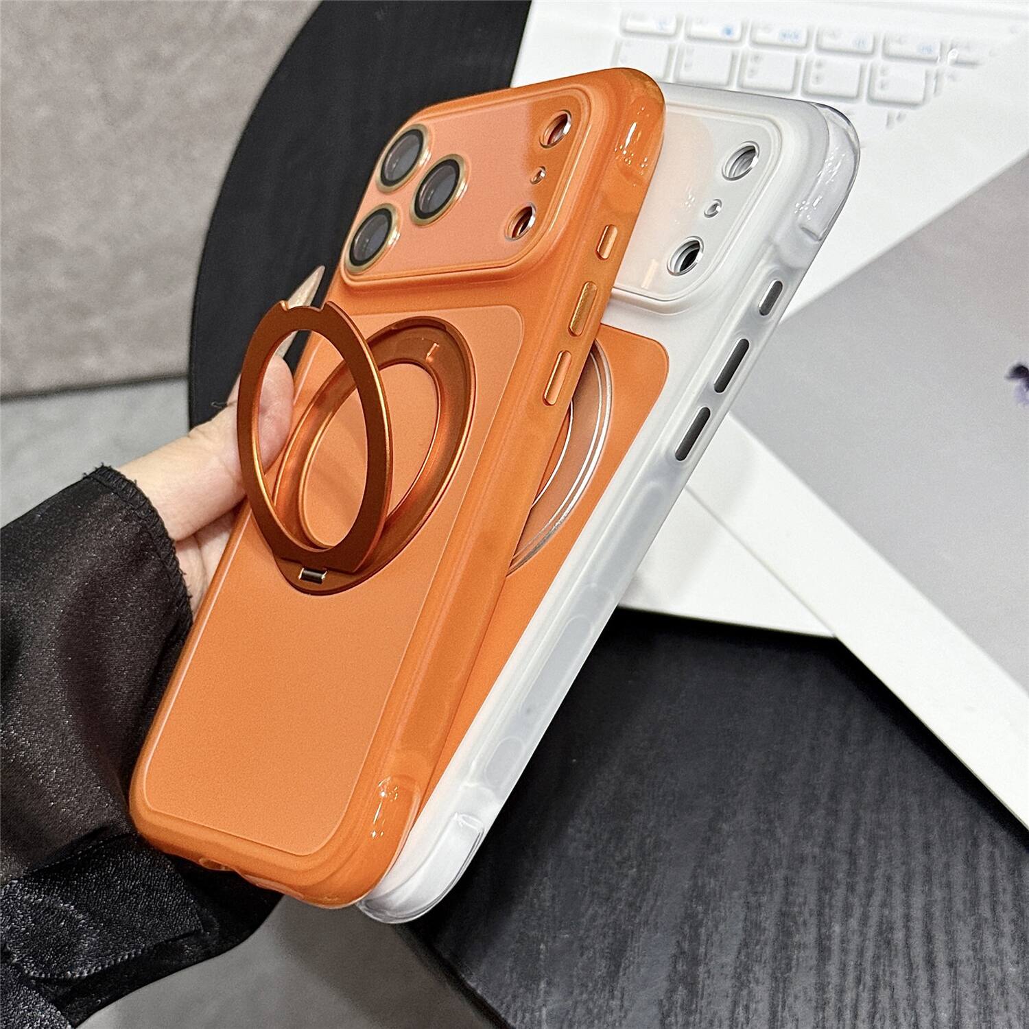 Alt View 2. Dteck - for Apple iPhone 17 Pro Max Magnetic Case with Ring Stand,Matte Back Shockproof PC TPU Cover Bulit in Full Lens Cover - Red.