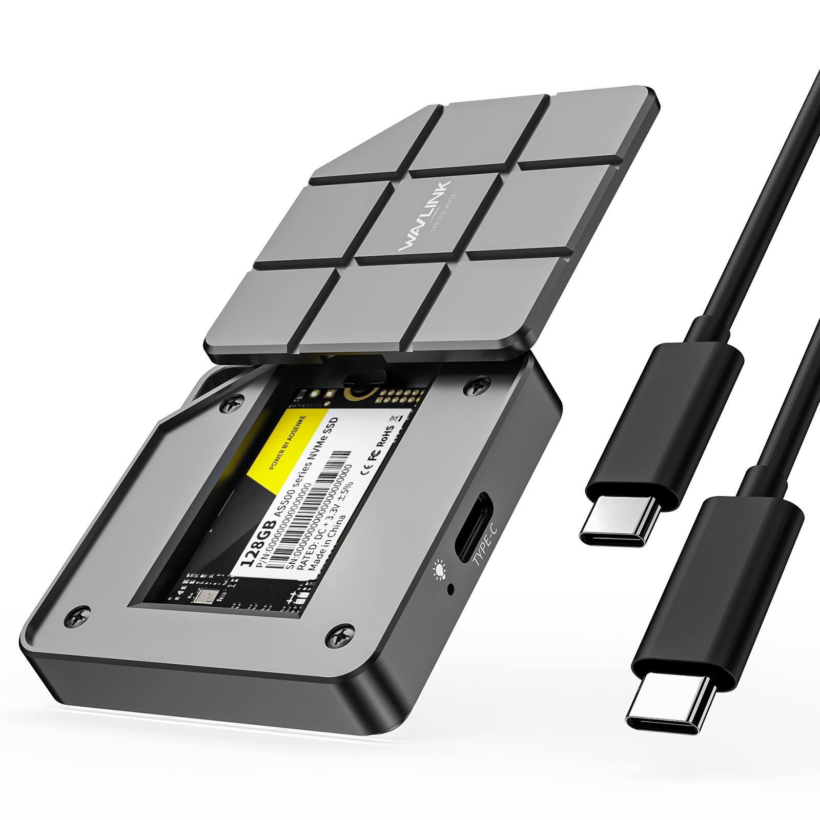 WASSIN WAVLINK SMM  
8 8 KI AOSENKE SSD RoHS NVMe POWER FC series CE AS500 000000000 00000000000 5% '3A 128GB DC in China RATED: Made in  
TYPE-C