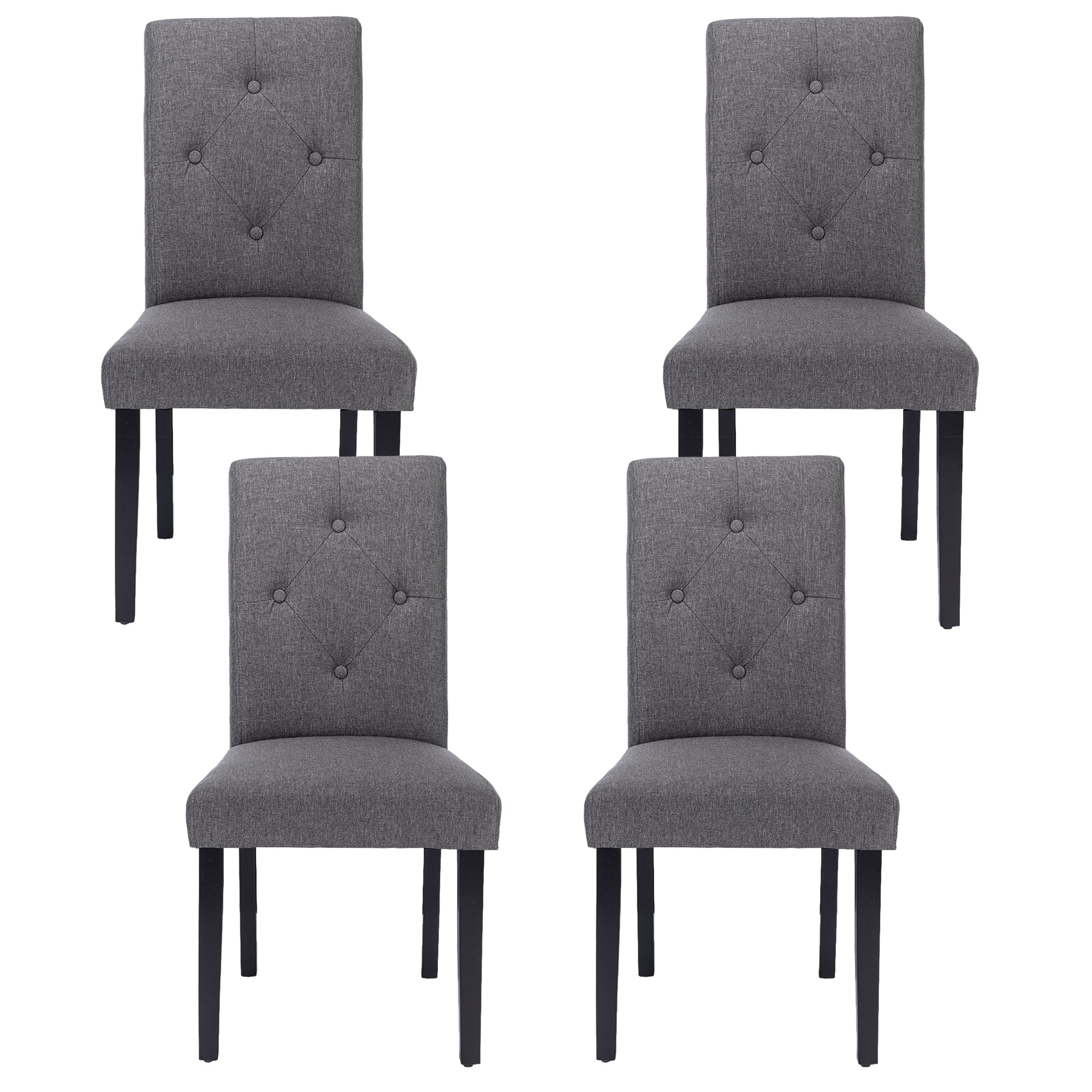 Front. Vecelo - Set of 4 Linen Dining Chairs  Upholstered Chairs- Ergonomic High Back, 260lb Capacity, Solid Wood Legs - Dark Grey.