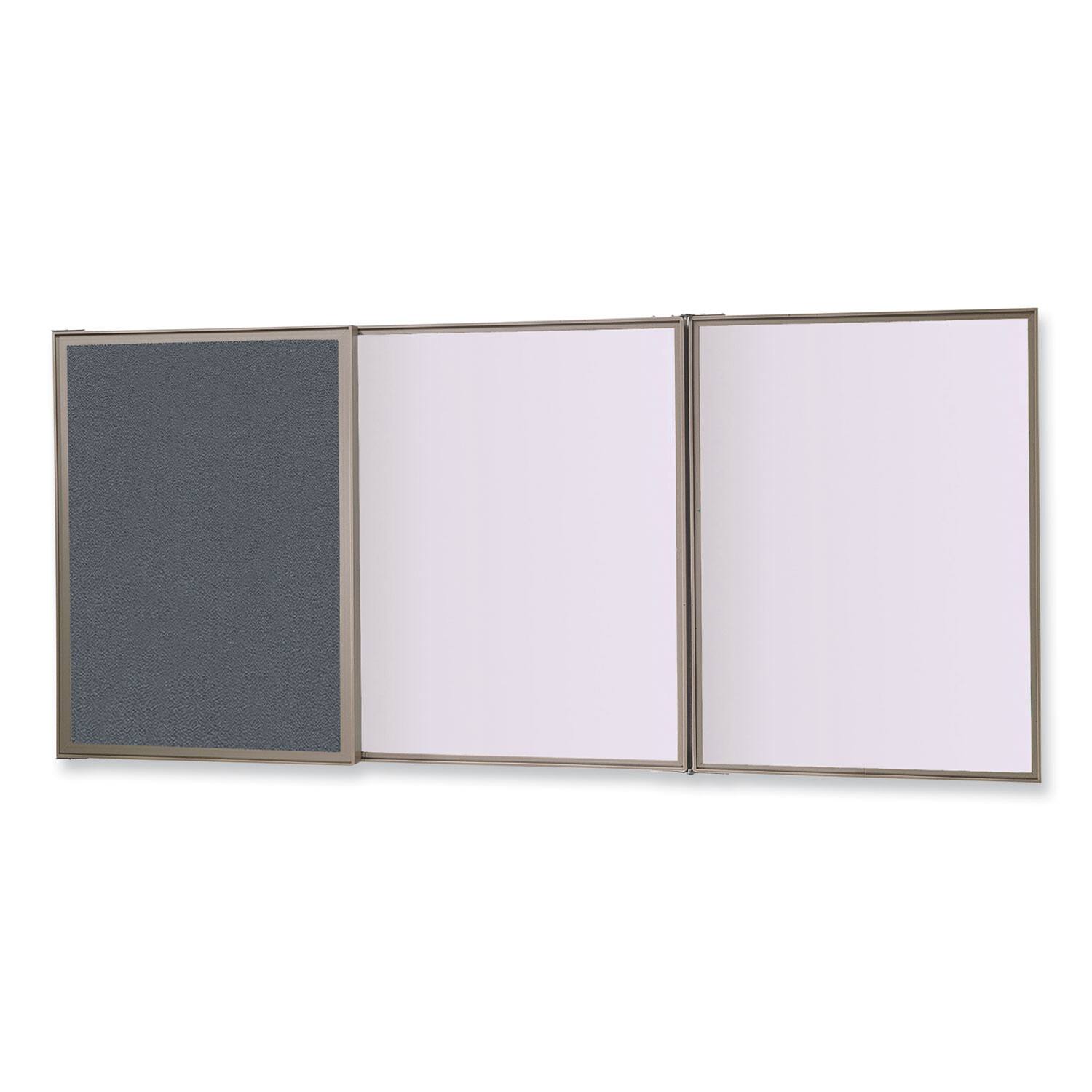 Angle. Ghent - VisuALL PC Whiteboard Cabinet with Fabric Bulletin Board Exterior Doors, 36" x 24", Satin Aluminum Frame.