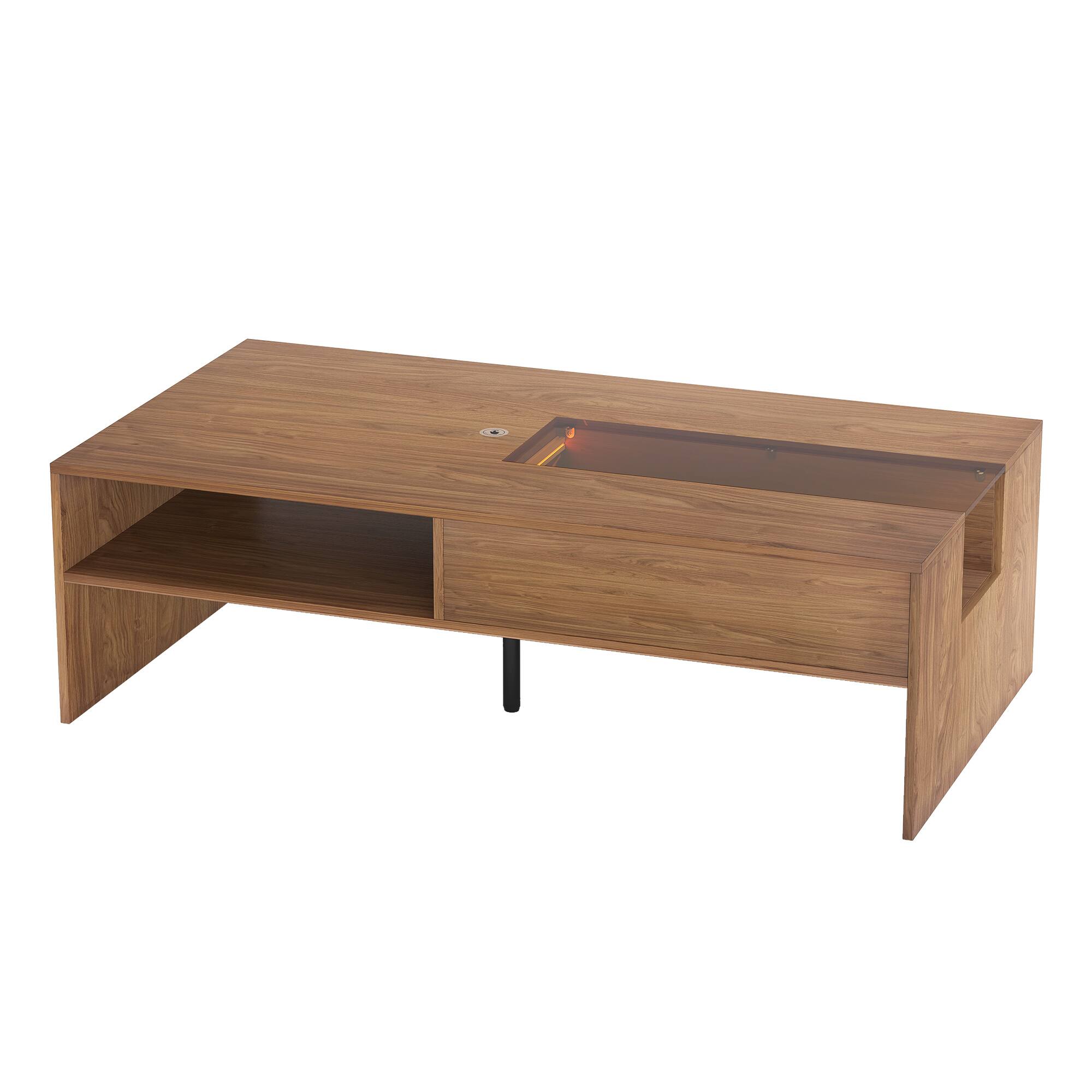 Alt View 4. luck idea - 51.1" Rectangular Coffee Table with LED Ambient Lights and Two Dust-Proof Storage Compartments - Walnut Color.
