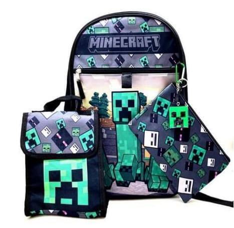 Front. Bioworld - Minecraft Creeper 5 Piece 16 Inch Backpack Set - Blue.
