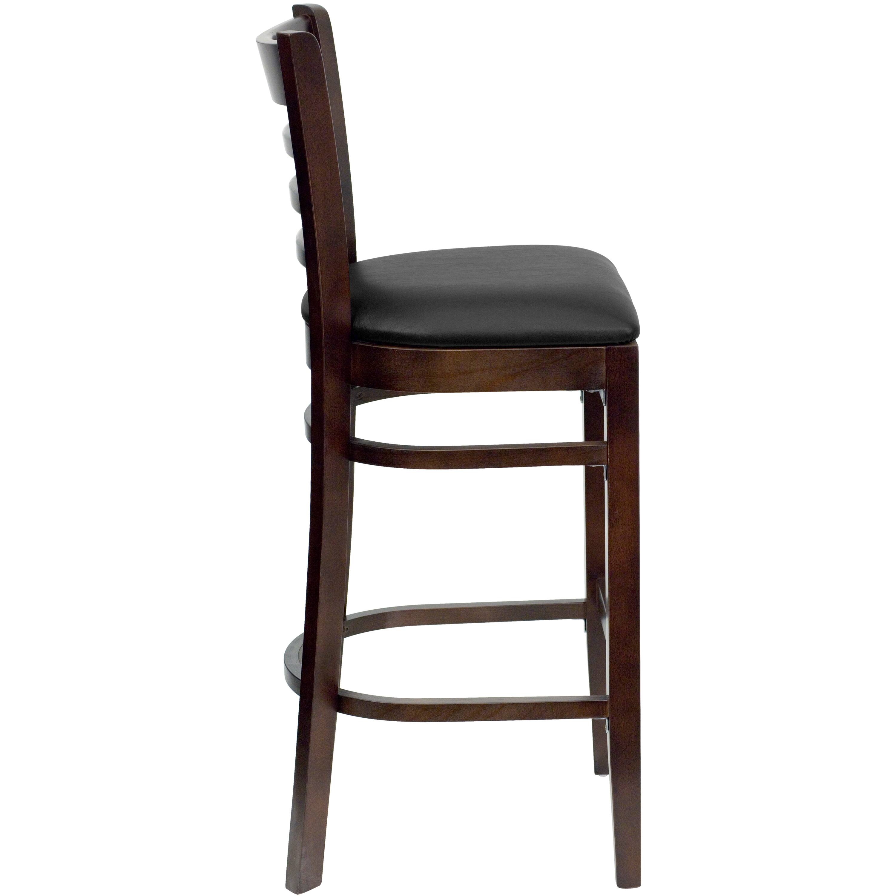 Alt View 6. Emma + Oliver - Ladder Back Wooden Restaurant Dining Barstool - Black Vinyl Seat/Walnut Wood Frame.