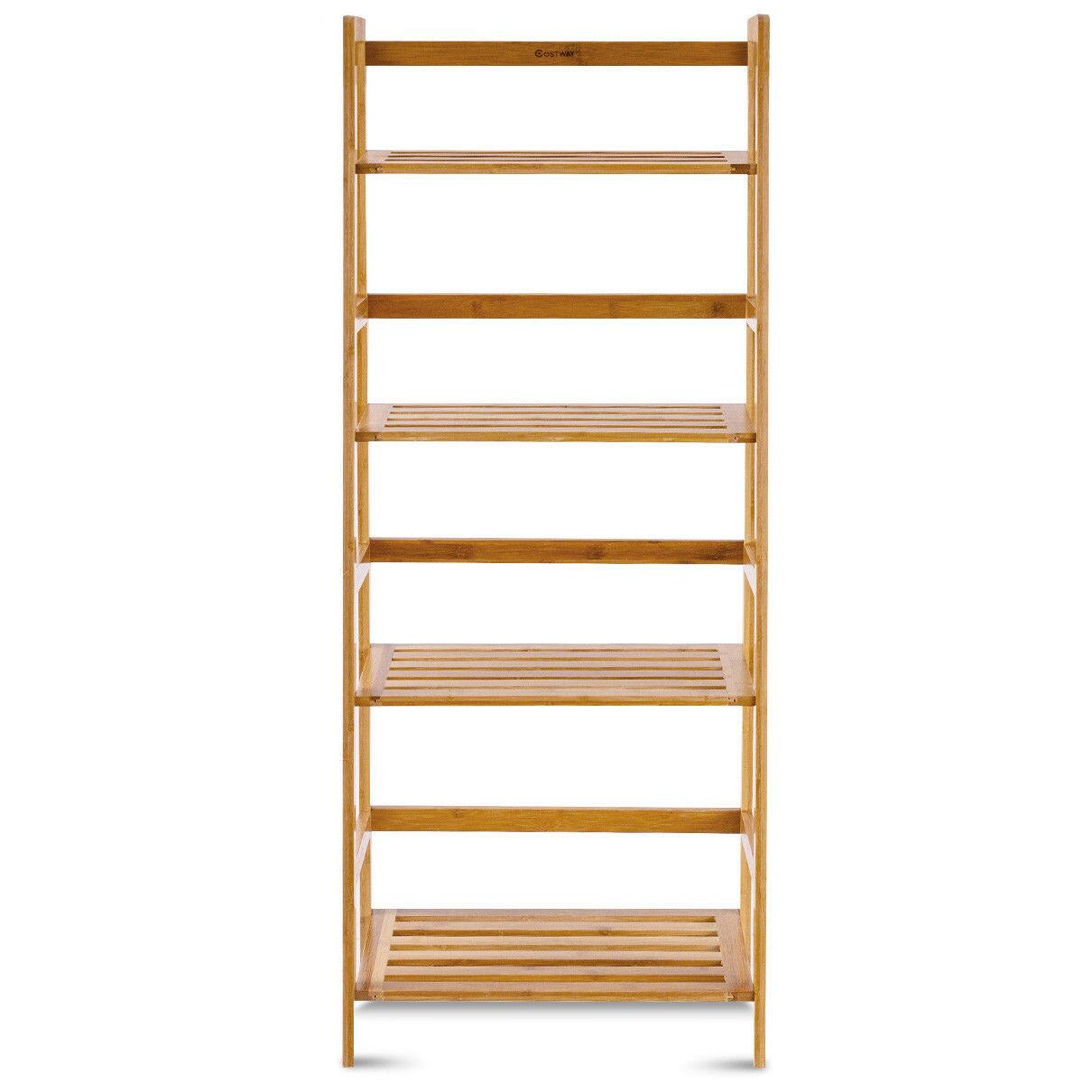 Alt View 1. Costway - Multifunctional 4 Shelf Bamboo Bookcase Ladder Plant Flower Stand Rack Storage - Natural.