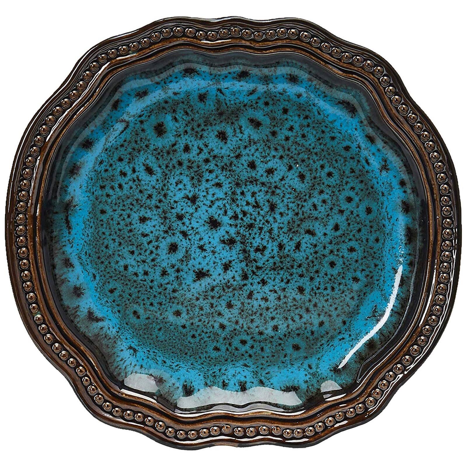 Alt View 5. Elama - Elama's Mystic Waves 16 Piece Dinnerware Set - Blue and Brown.