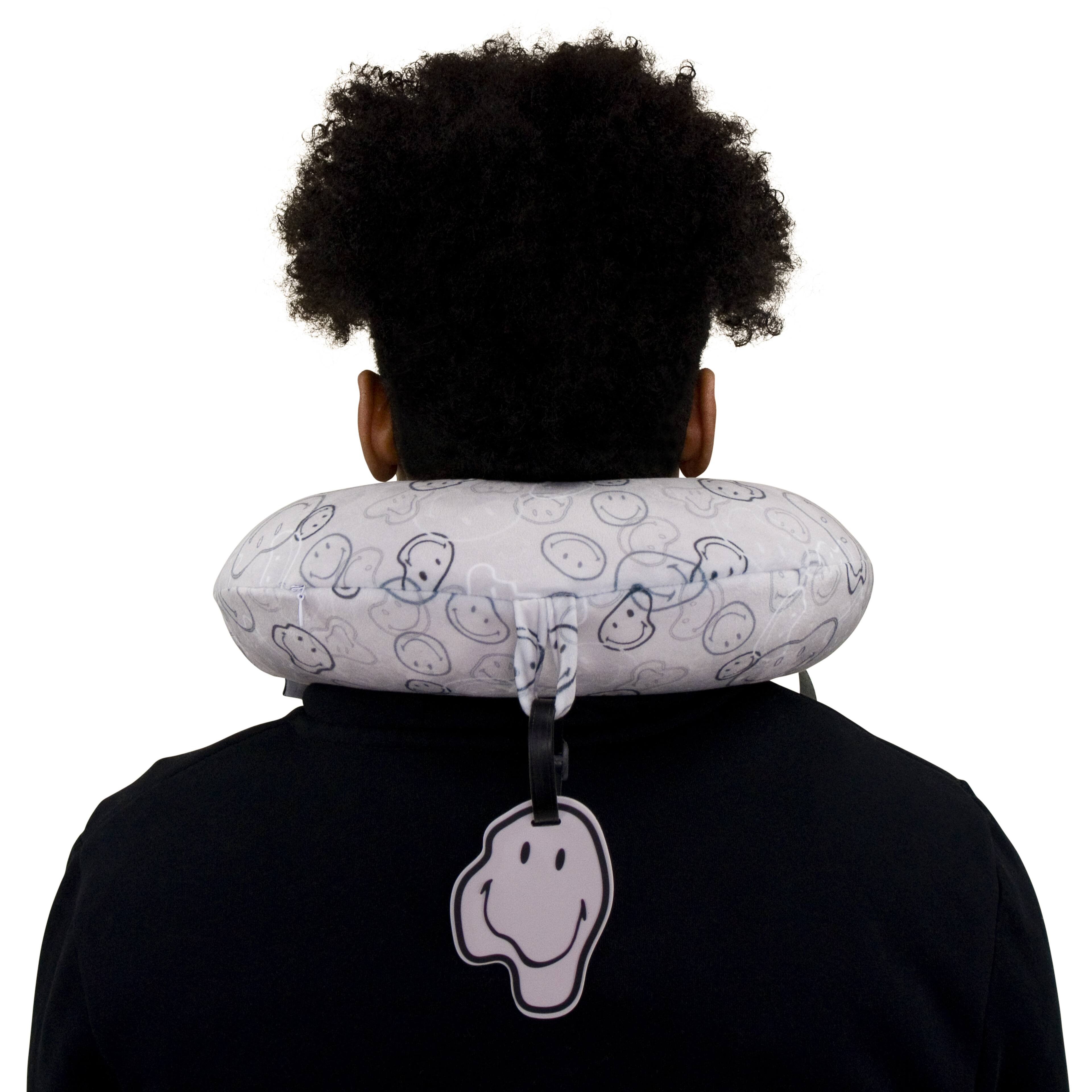 Angle. Smiley World - SMILEY Grey Melted Smiles Marshmallow Memory Foam Travel Pillow - Grey.