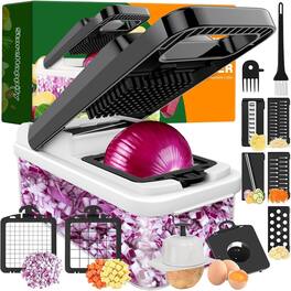 PARKER SLATER - 12-in-1 Vegetable Chopper, 7 Blades Veggie Chopper with Container and Lid, Dicer, Slicer, Multifunctional Kitchen Gadget - Black