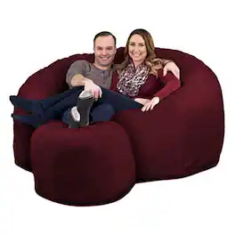 Ultimate Sack - 6' Bean Bag Chair and Footstool, Oversized Lounger, Suede - Burgundy