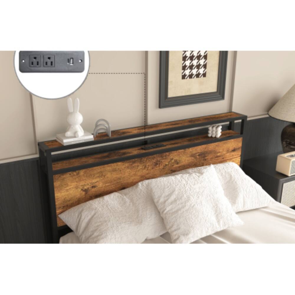 Back. LUCKY ONE - Full Size Bed Frame with 8 Storage Drawers, LED Headboard, USB Charging Station, Metal Platform, No Box Spring Needed - Black.