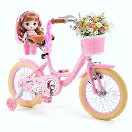 VEVOR - Kids Bike, 16 Inch Children Bicycle, Training Wheels Princess for Girls Ages 4-7, Adjustable Seat, Front Brake - Pink