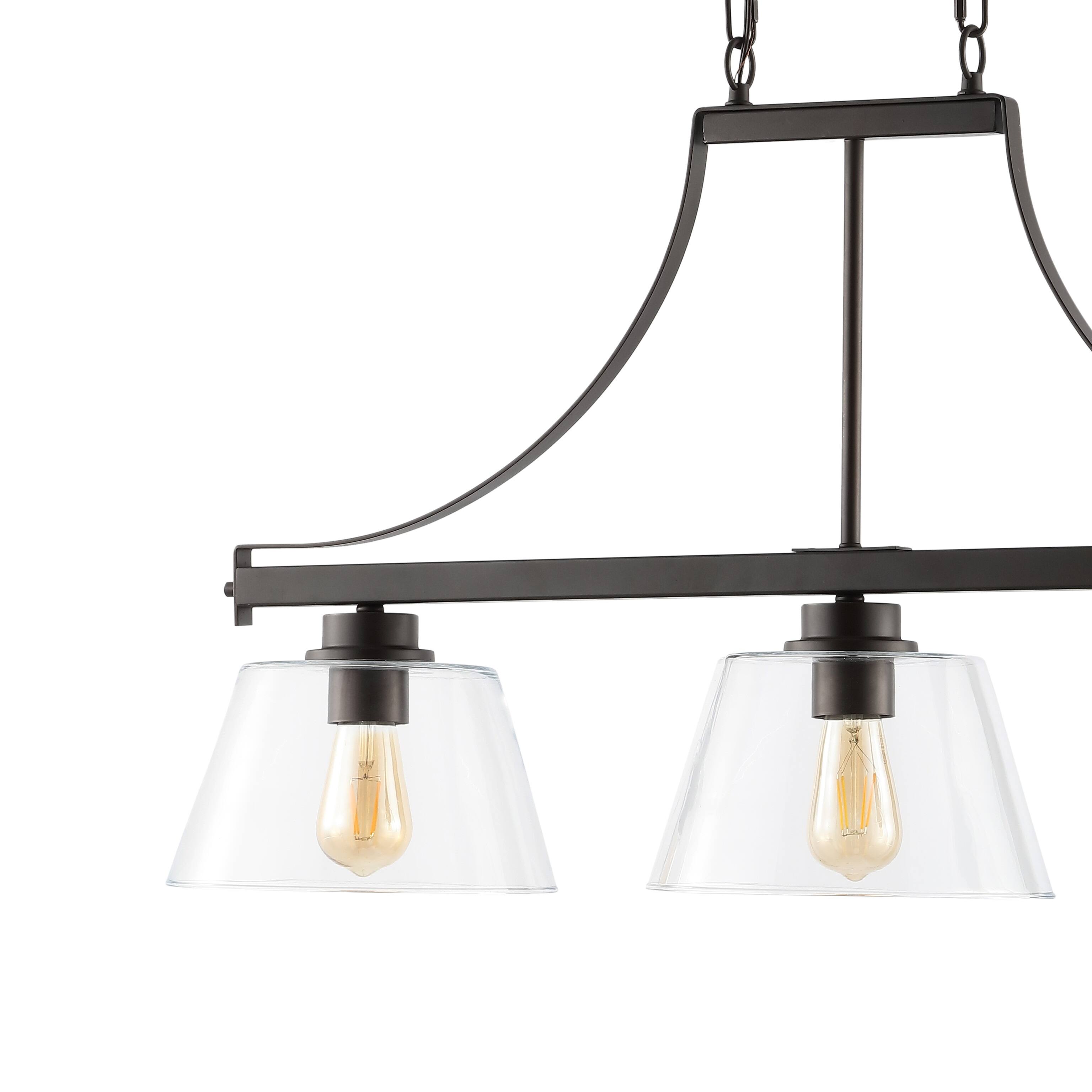Alt View 3. Jonathan Y - Jayden 36" 3-Light Industrial Farmhouse Iron/Glass Linear LED Pendant, Oil Rubbed Bronze/Clear - Oil Rubbed Bronze.