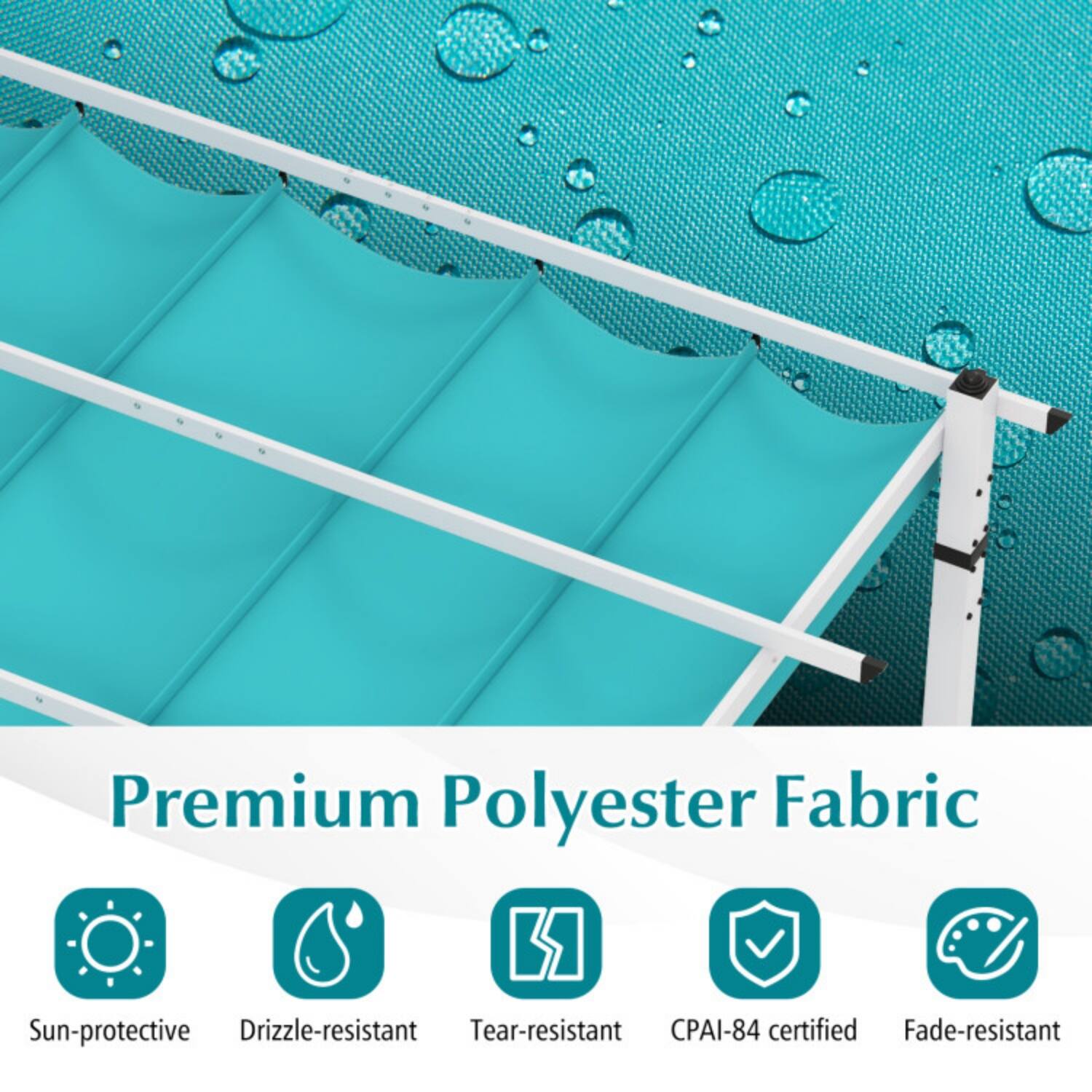 Premium Polyester Fabric

- Sun-protective
- Drizzle-resistant
- Tear-resistant
- CPAI-84 certified
- Fade-resistant