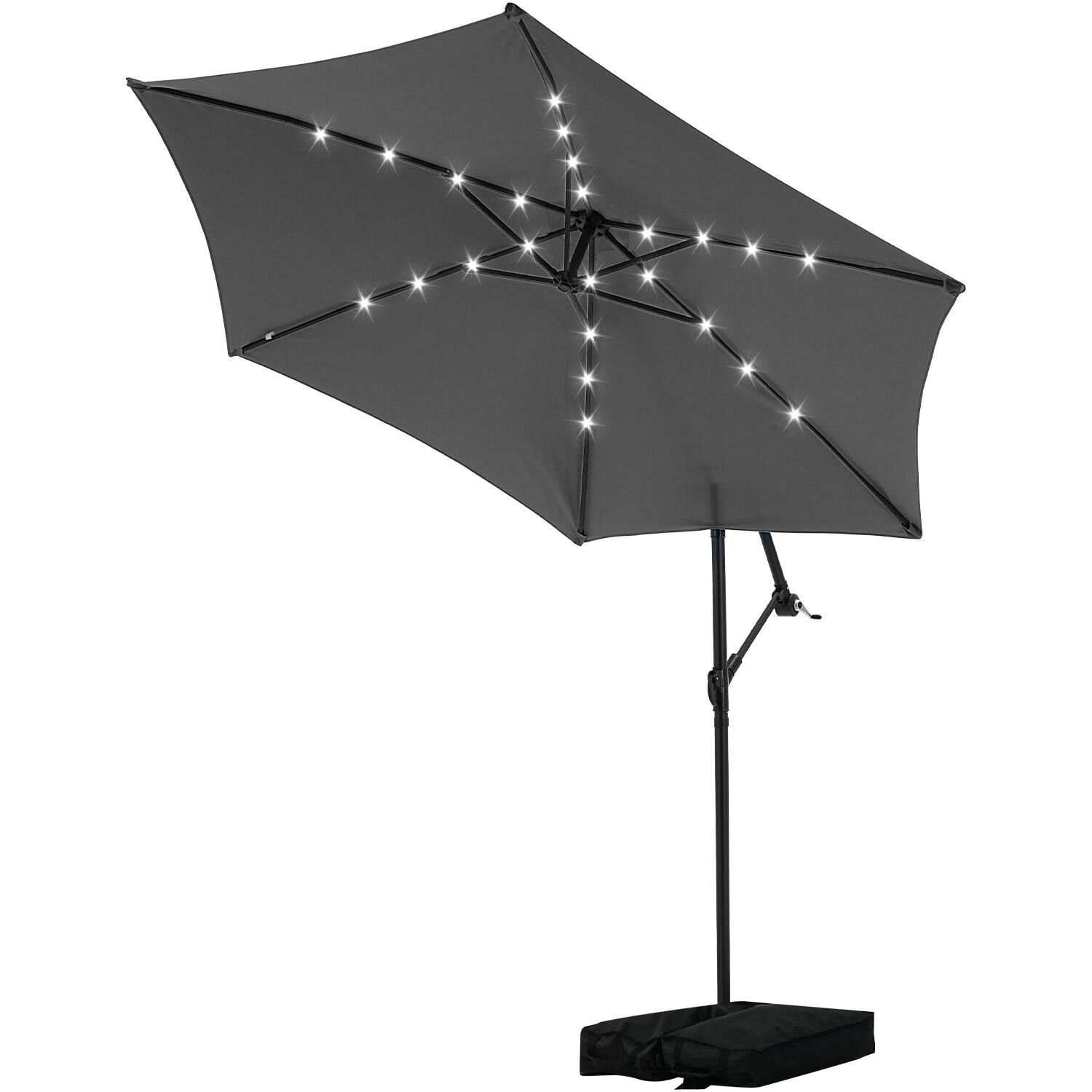 Alt View 2. Ainfox - Ainfox 10FT Solar LED Outdoor Patio Yard Offset Umbrella with Cross Base for Market,Garden,Deck,Backyard,Pool,with light - gray.