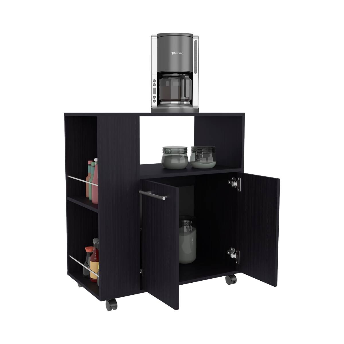 Alt View 1. Loheer - Loheer Wenge Kitchen Cart with Microwave Shelf Small Rolling Kitchen Island 32.8" H - Wenge.