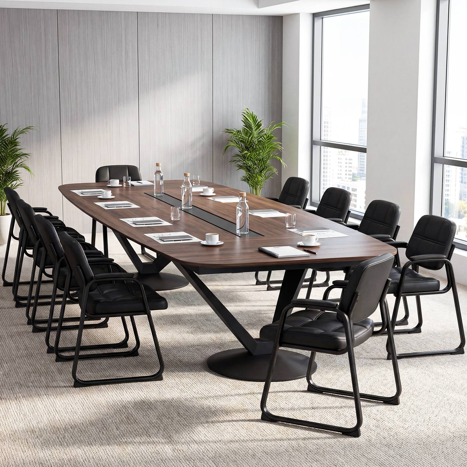 Alt View 1. Costway - Costway Leather Office Reception Chairs Set of 10 withPadded Armrests Sled Base Metal Frame - Black.