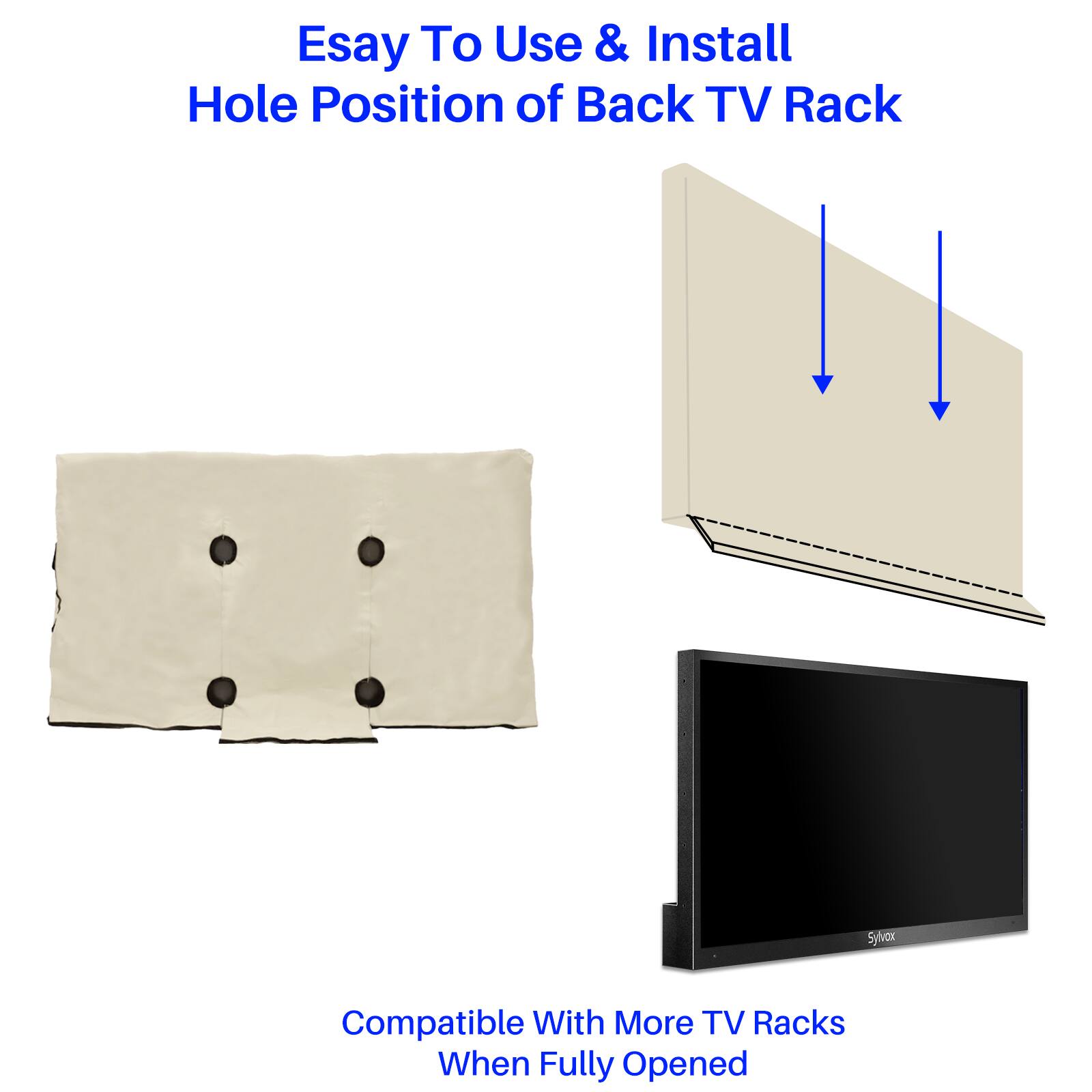 Easy To Use & Install  
Hole Position of Back TV Rack  

Compatible With More TV Racks When Fully Opened