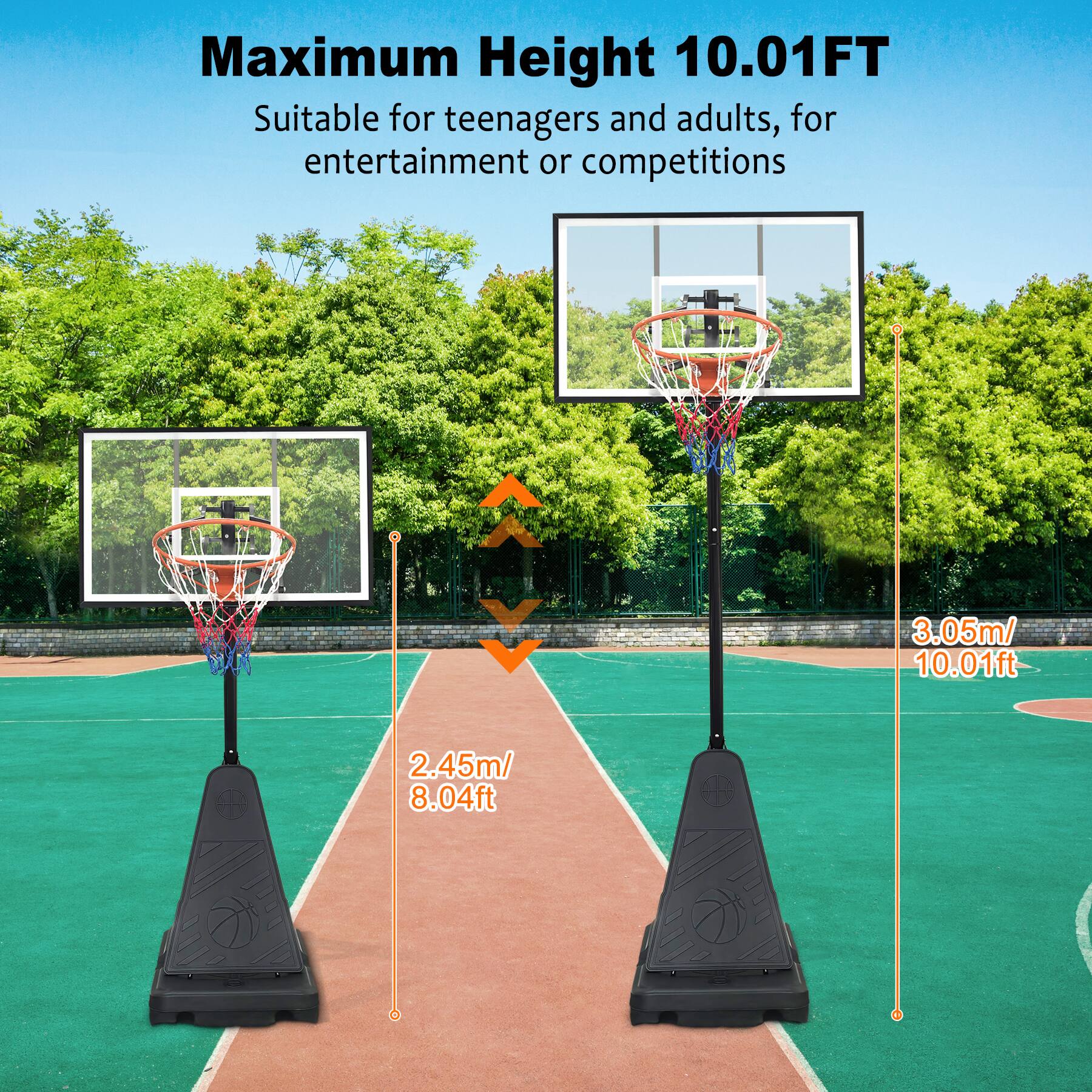 Maximum Height 10.01FT  
Suitable for teenagers and adults, for entertainment or competitions  

3.05m/ 10.01ft  
2.45m/ 8.04ft