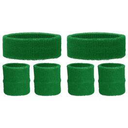 Unique Bargains - Sweatband Set, 2pcs Headband + 4pcs Wristbands Moisture Wicking Breathable Athletic Bands 6pcs for Sports - Green