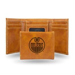 Rico Industries - Edmonton Oilers NHL Laser Engraved Brown Trifold Wallet - Multi