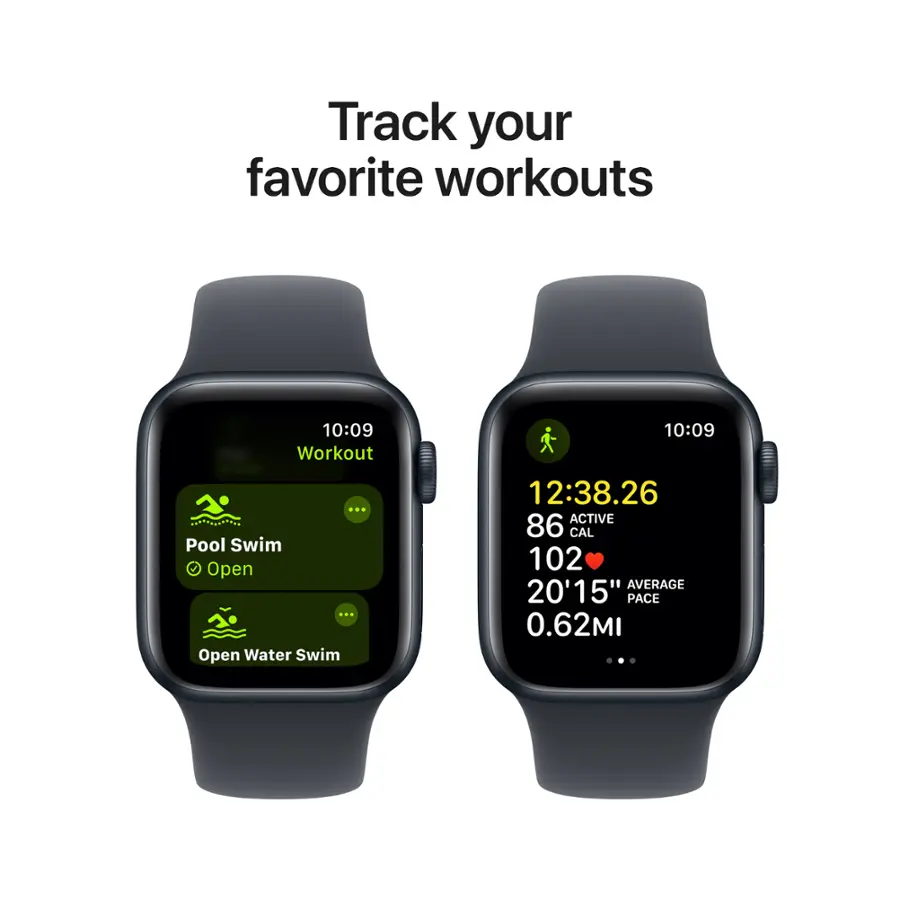 Track your favorite workouts. 10:09 Workout: Pool Swim. Open Water Swim. 10:09 12:38.26 ACTIVE 86 CAL 102. AVERAGE 20'15" PACE 0.62MI.