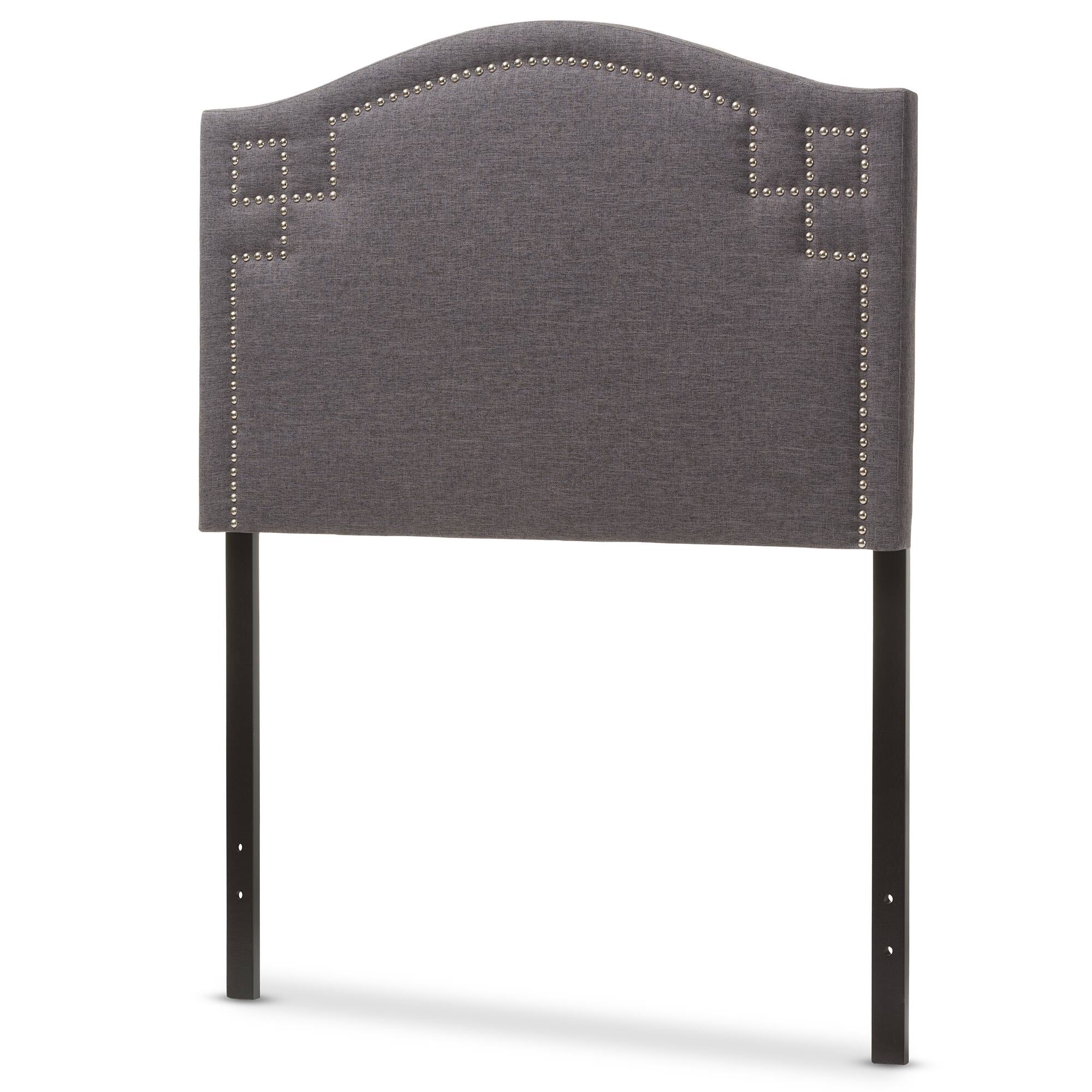 Angle. Baxton Studio - Aubrey Modern and Contemporary Fabric Upholstered Twin Size Headboard - Dark Grey.