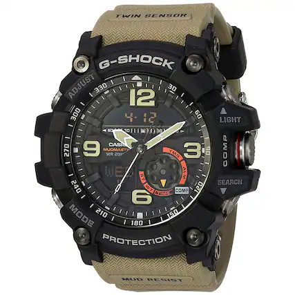TWIN SENSOR
G-SHOCK
ADJUST
330 12 30 300 60
LIGHT 60 30
CASIO
MUOMASTE WR 20P
SEARCH 240
WT TIME COMP 120 6
MODE 210 150 180
PROTECTION
MUD RESIST