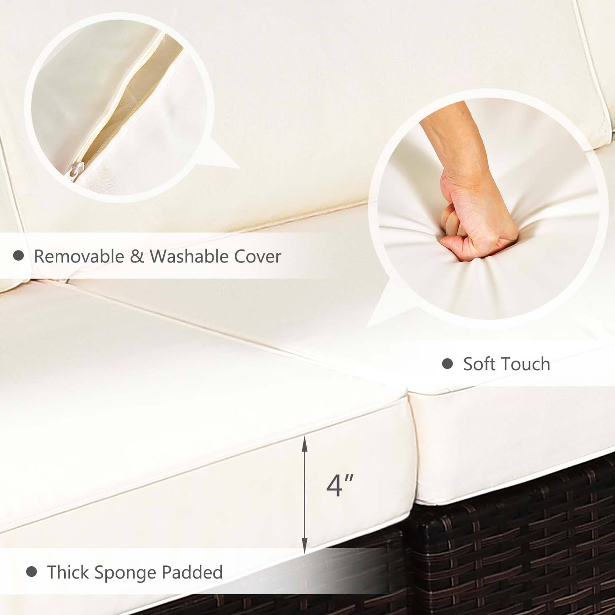 The text on the image is grouped and corrected as follows:

Removable & Washable Cover:
- Soft Touch:
- 4" Thick Sponge Padded