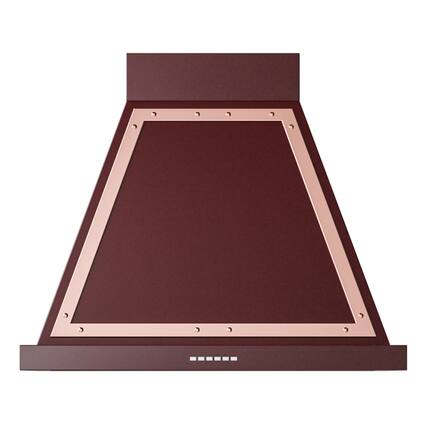 Front. ILVE - ILVE Nostalgie II Noblesse 30 inch Ducted Wall Mount Range Hood with 600 CFM (Burgundy, Copper Trim) - Burgundy.