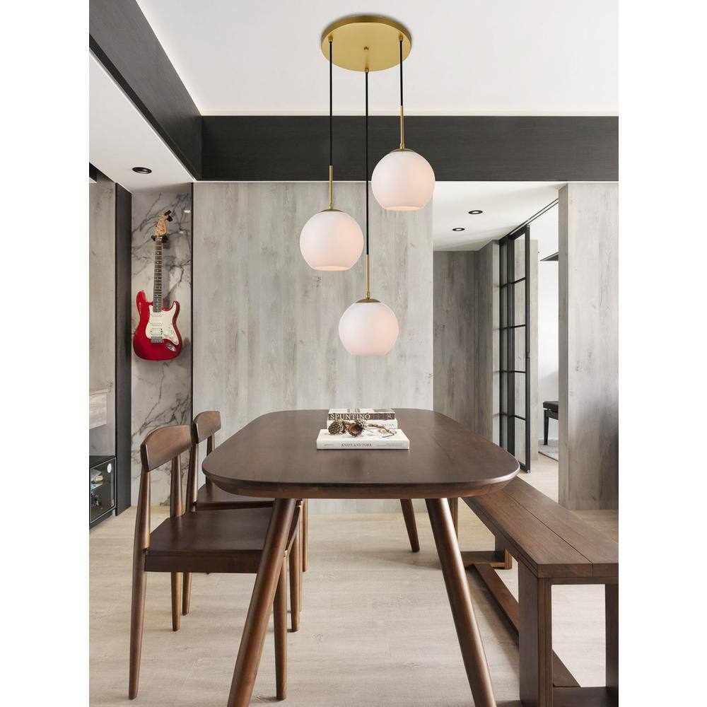 Back. Living District - Baxter 3 Lights Brass Pendant With Frosted White Glass - Brass And Frosted White.