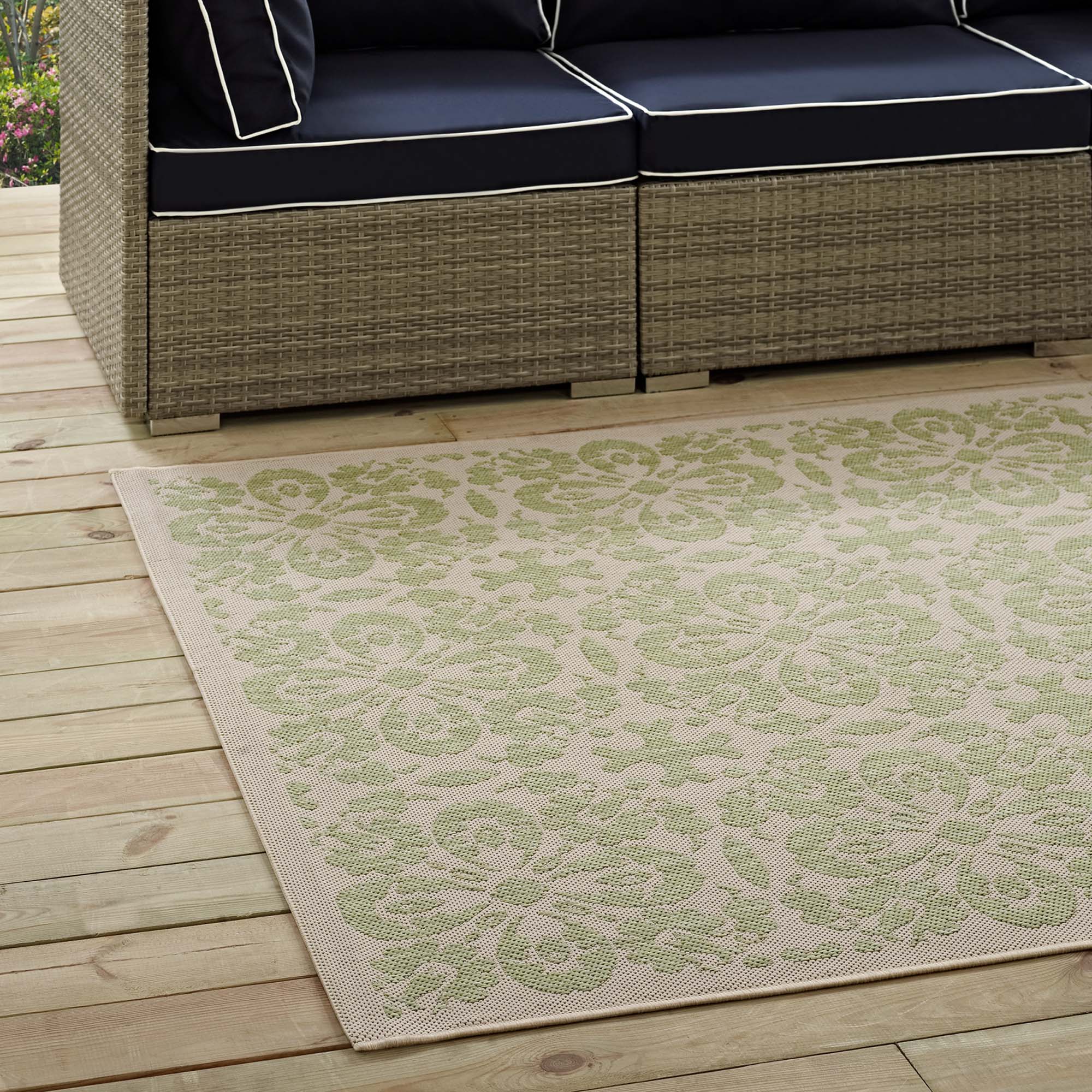 Alt View 2. Modway - Ariana Vintage Floral Trellis Indoor and Outdoor Area Rug - Light Green and Beige.