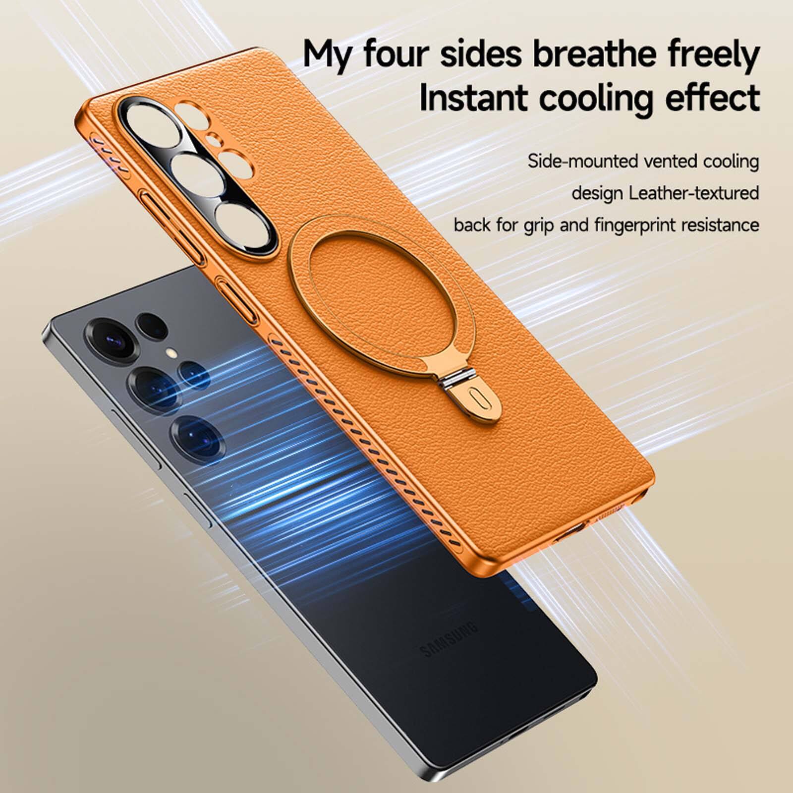 My four sides breathe freely  
Instant cooling effect  
Side-mounted vented cooling design  
Leather-textured back for grip and fingerprint resistance  
SAMSUNG