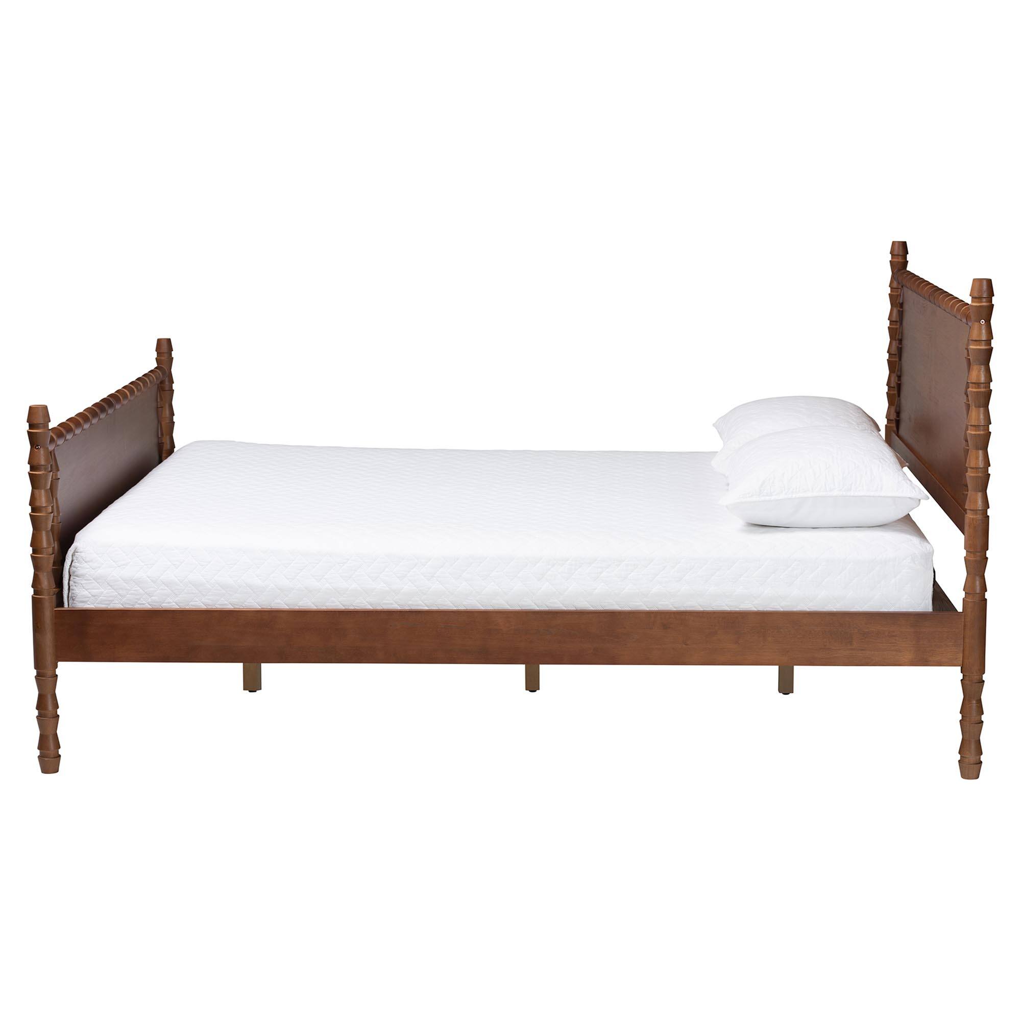 Angle. Baxton Studio - Danette Bobbin Wood Platform Bed, Queen - Walnut Brown.