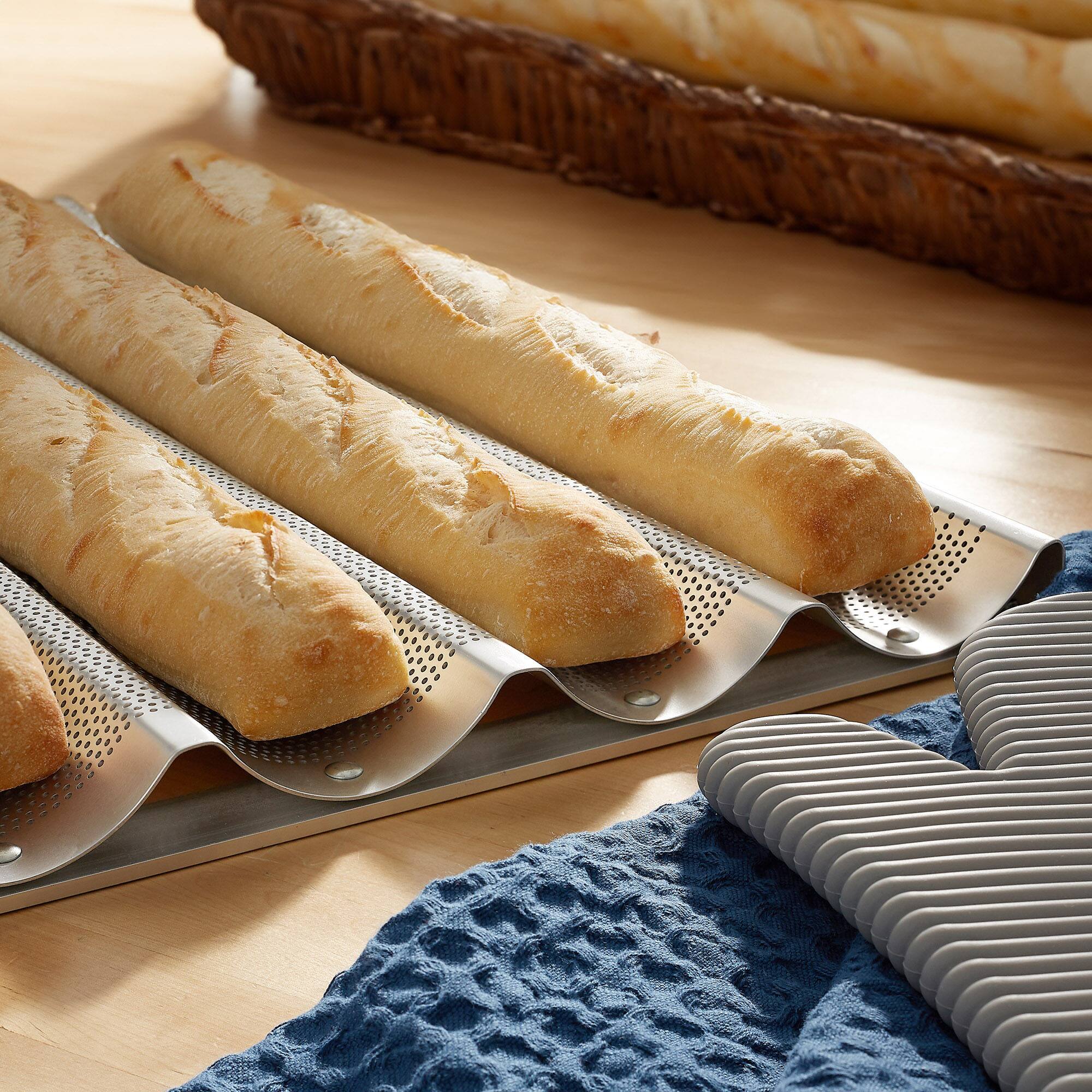 Alt View 1. GRIDMANN - Commercial 18 x 26-in Perforated Aluminum Baguette Pan - 5 Slot Loaf Pan - Silver.
