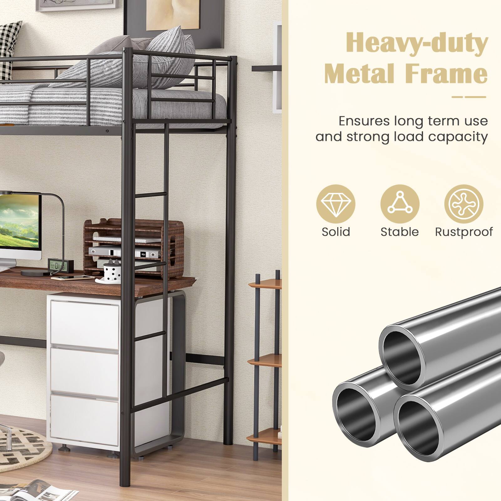 Heavy-duty metal frame ensures long-term use and strong load capacity. Solid, stable, and rustproof.