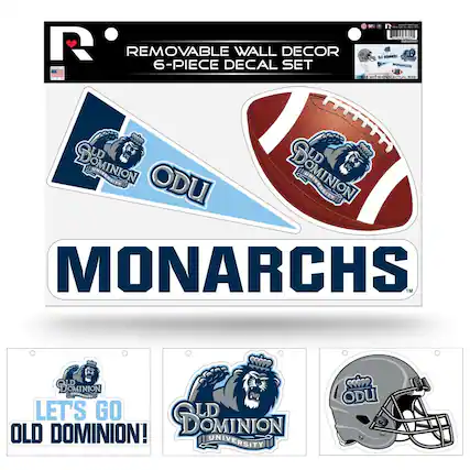 R
REMOVABLE WALL DECOR
6-PIECE DECAL SET
MONARCHS
OLD DOMINION
ODU
LET'S GO
OLD DOMINION!
OLD DOMINION
UNIVERSITY
ODU