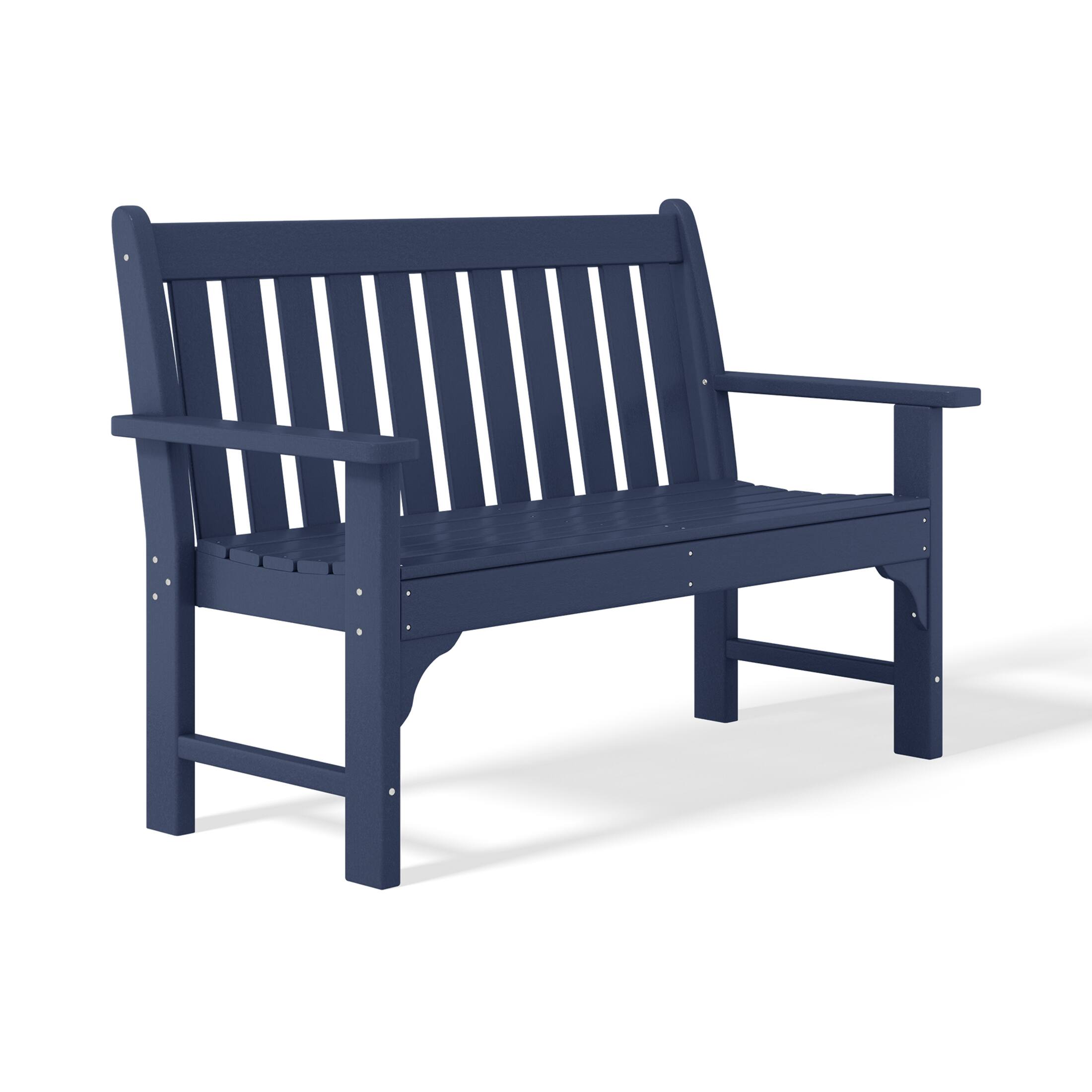 Left. WestinTrends - WestinTrends Malibu Outdoor 2-Person All-Weather HDPE Front Porch Garden Bench - Navy Blue.