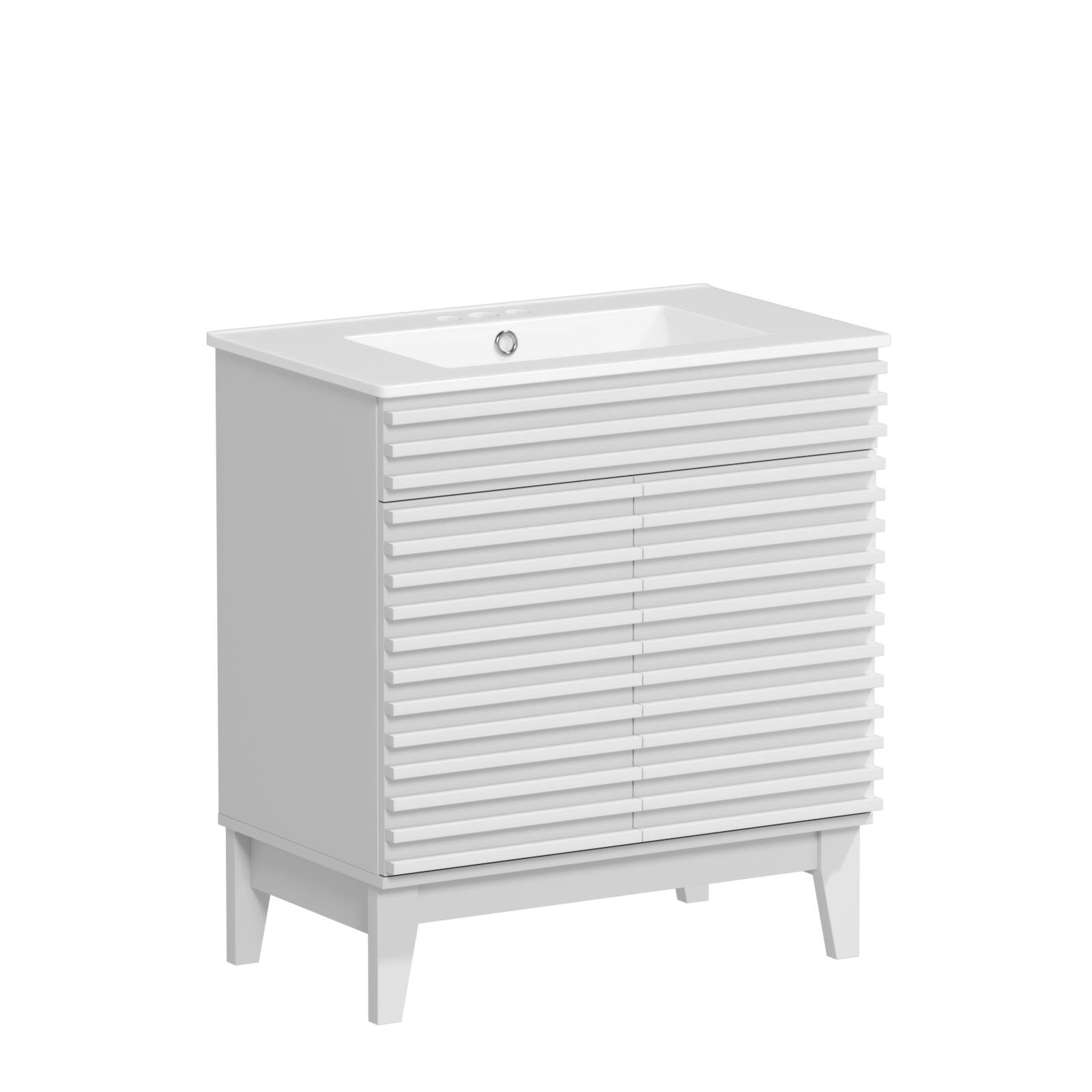 Back. LOVMOR - LOVMOR 30-in W White Freestanding Bathroom Vanity with Undermount Ceramic Sink and 2-Level Storage - White.