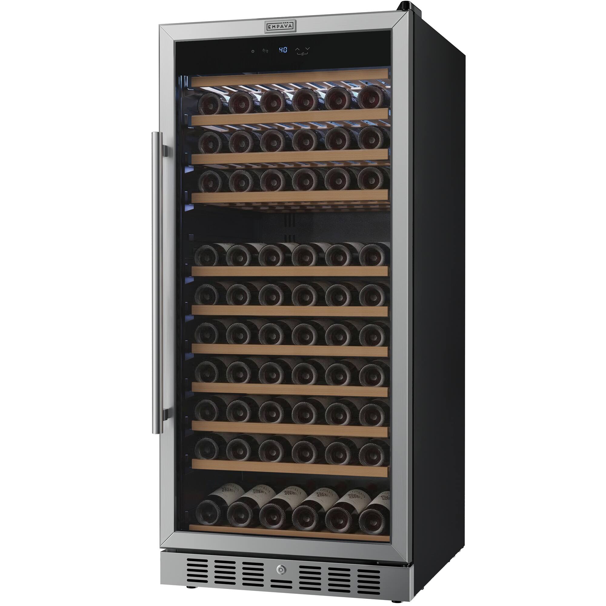 Angle. Empava - 133-bottle Freestanding Wine Cooler With Compressor Cooling, 11 Beech Shelves, Wine Fridge 41-64°F In Black - Black.