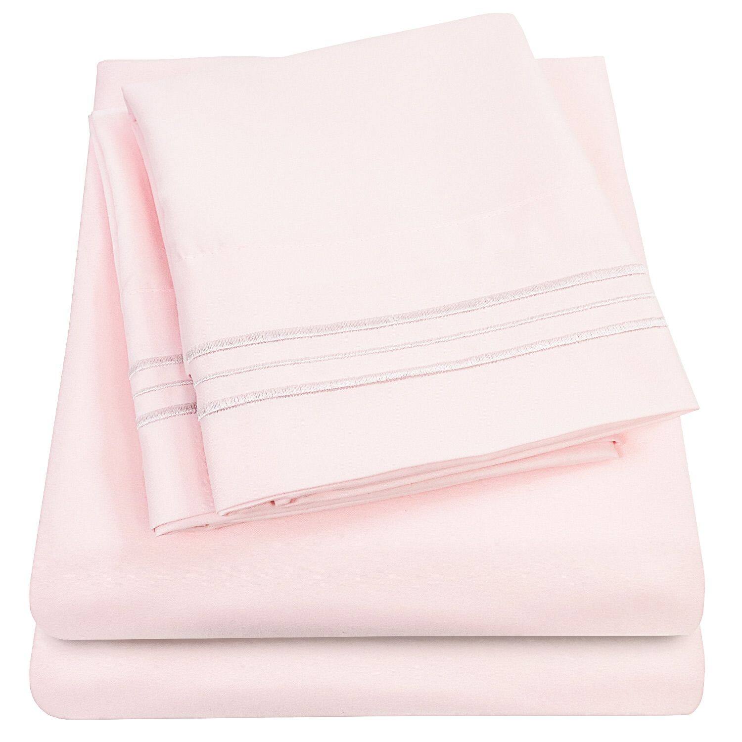 Angle. Sweet Home Collection - 18"-24" Extra Deep Pocket, 4-Piece Bed Sheets Set, Full - Pale Pink.
