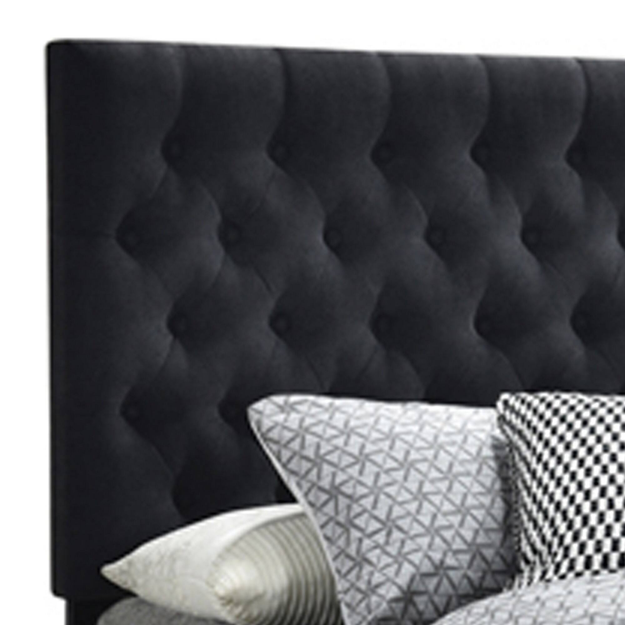 Alt View 3. Manhattan Lane - Fabric Upholstered Wooden Queen Size Bed with Bottom Drawers - Black.
