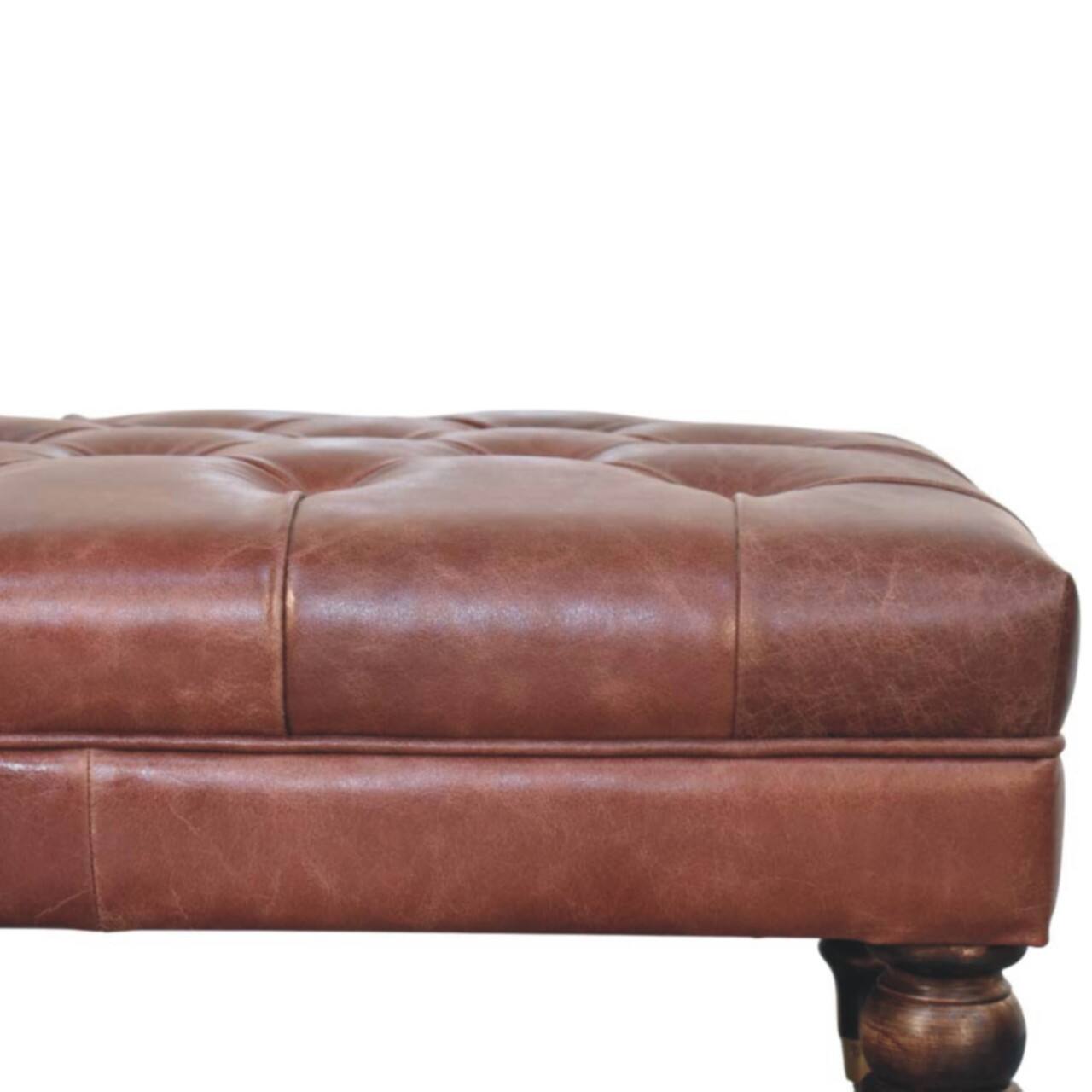 Alt View 1. Artisan Furniture - Artisan Furniture Solid Wood Buffalo Brown Leather Ottoman with Castor Legs, Upholstered - Brown.